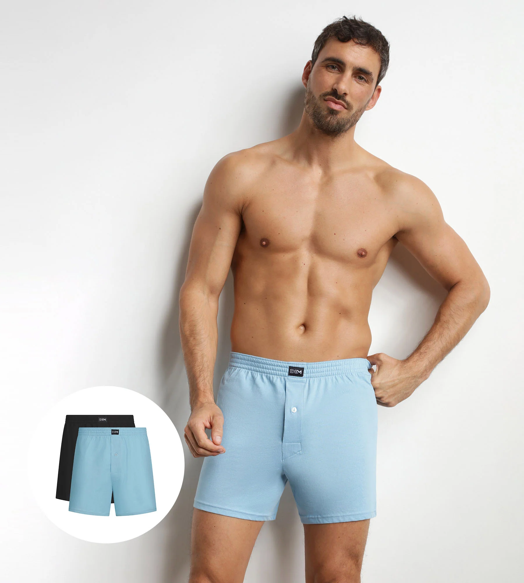 Lot de 2 caleçons homme en coton Noir Bleu Dim