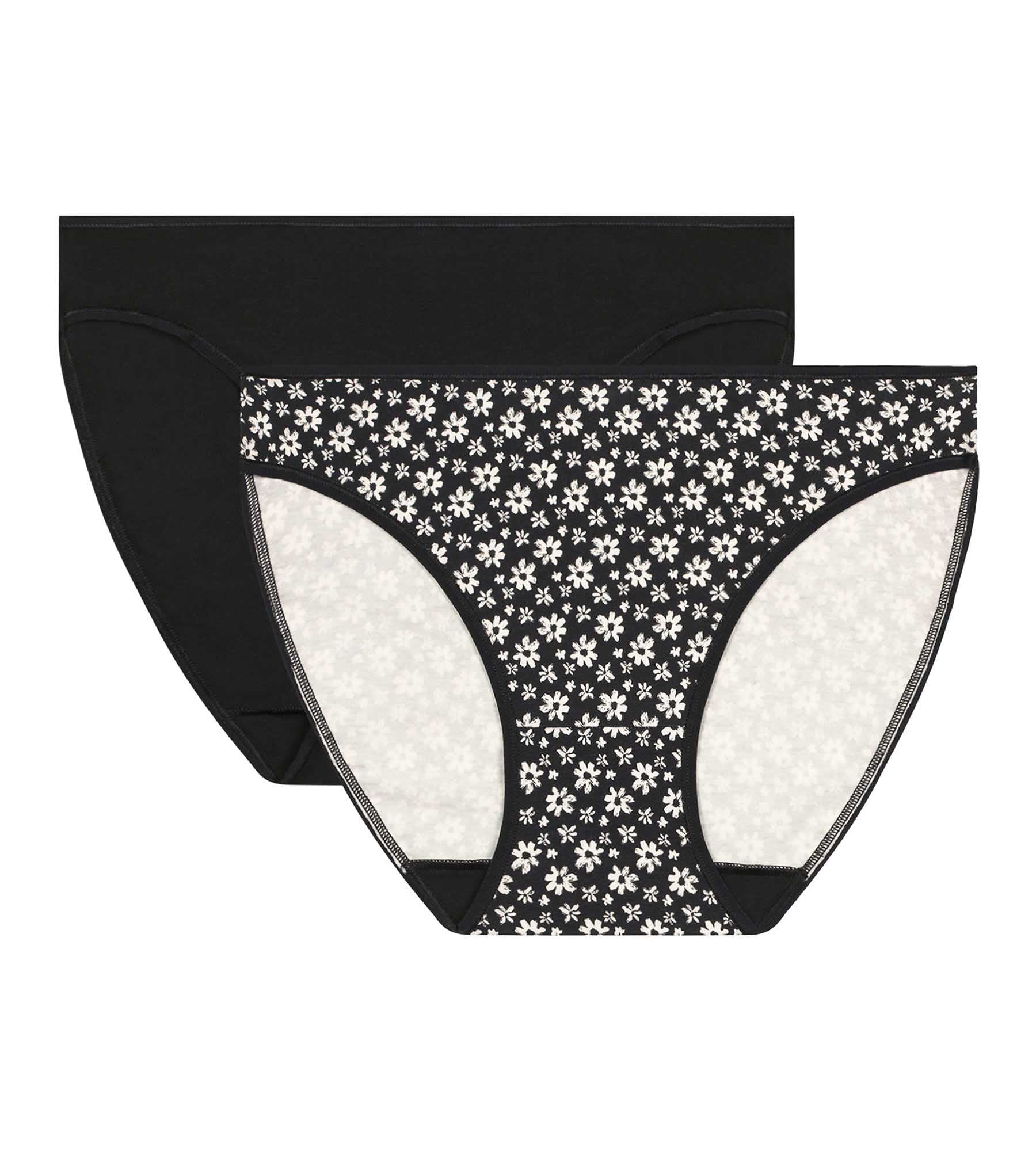 Lot de 2 culottes femme à motif floral Noir et Blanc Dim Coton Stretch - Image 5