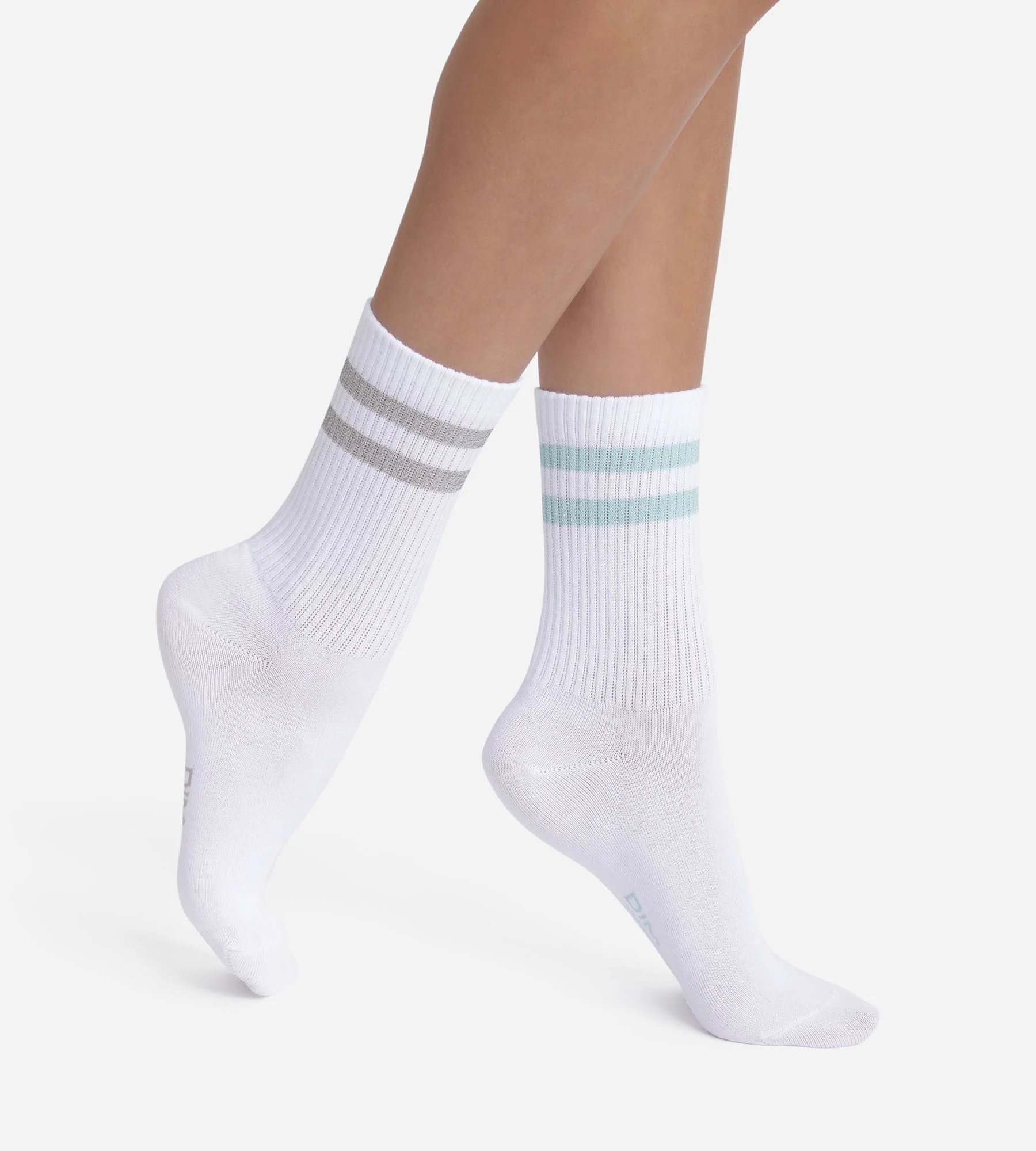 Lot de 2 paires de chaussettes en coton côtelé Blanc et lurex Bleu Gris Dim Mode
