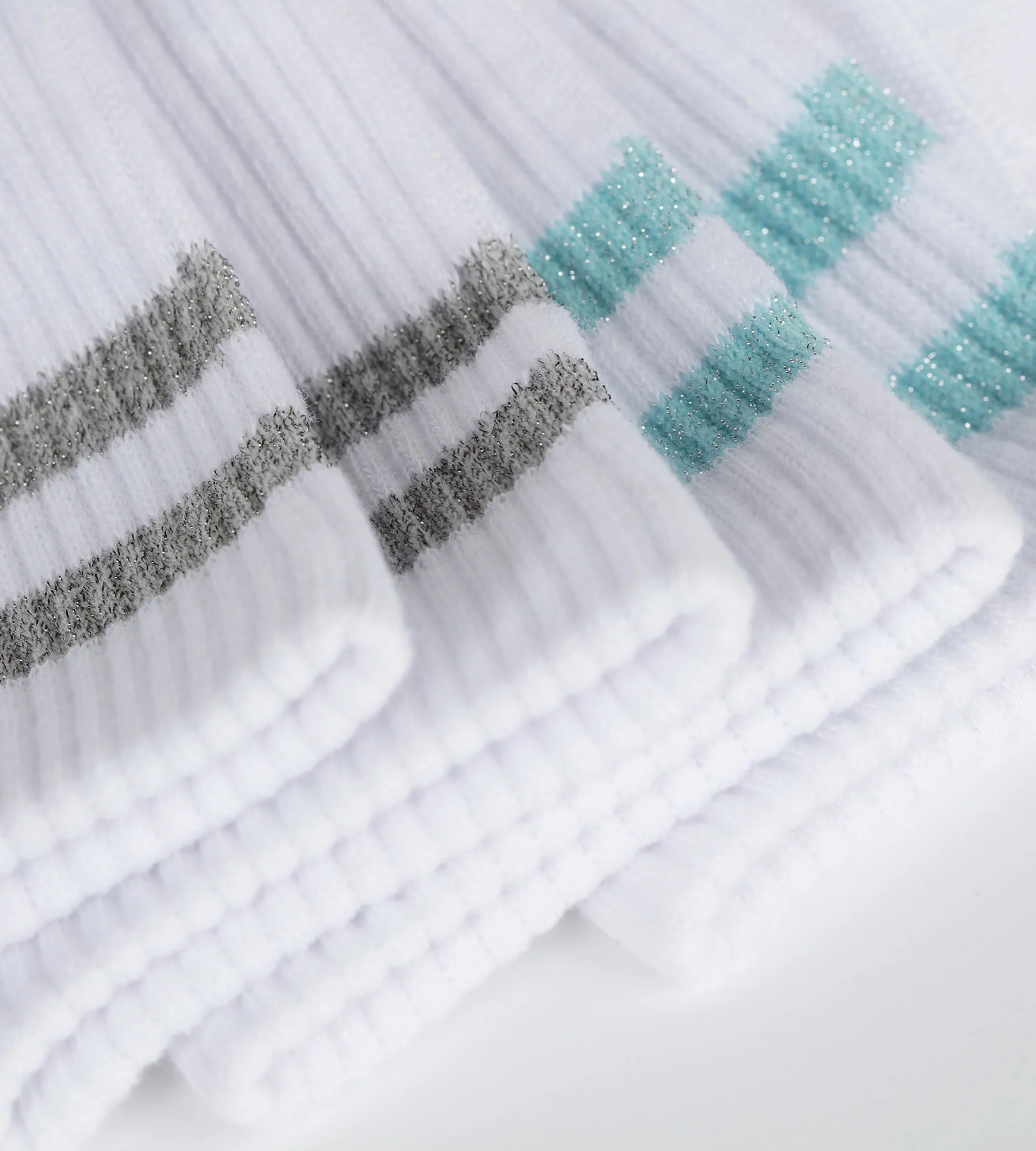 Lot de 2 paires de chaussettes en coton côtelé Blanc et lurex Bleu Gris Dim Mode - Image 3
