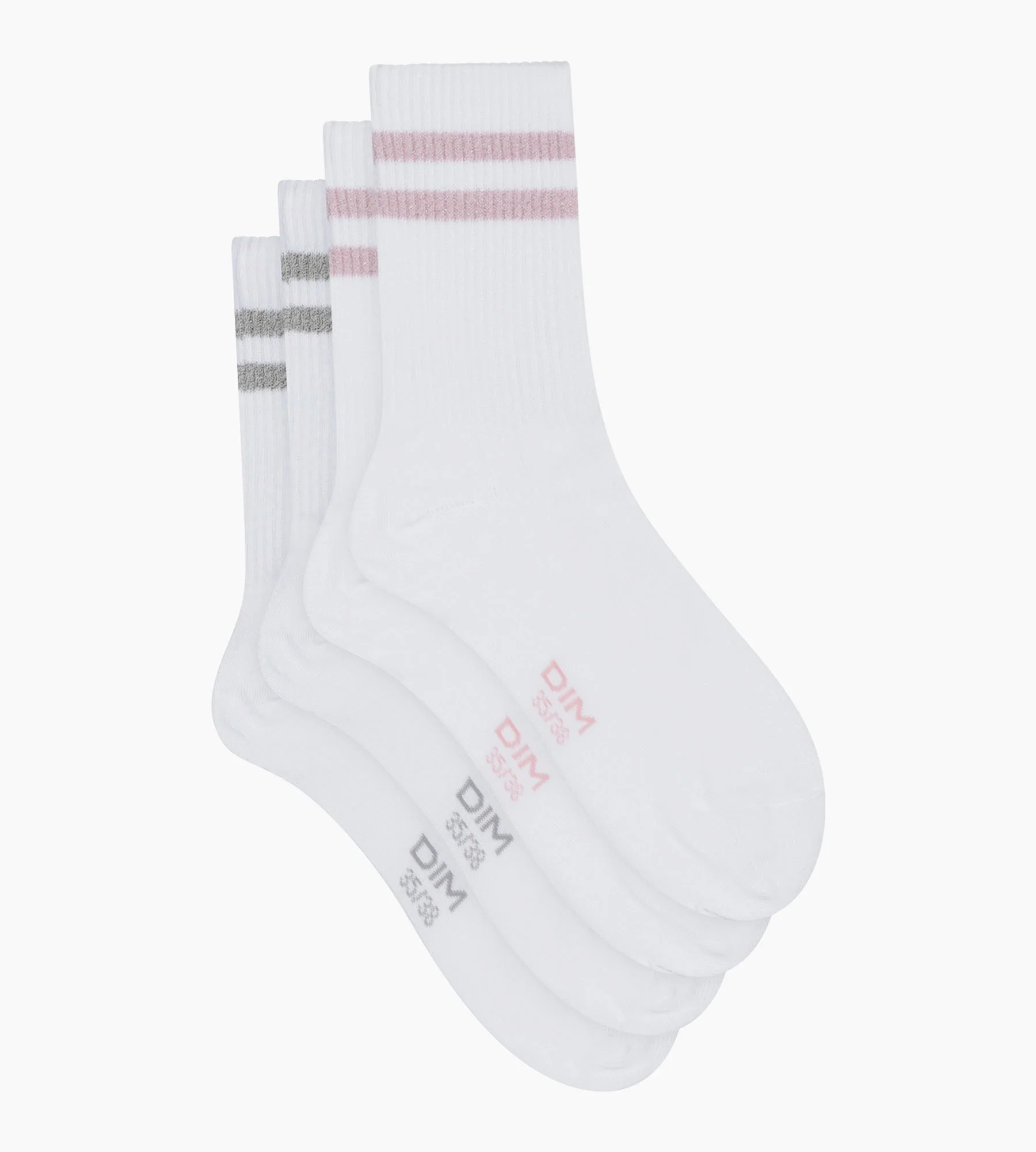 Lot de 2 paires de chaussettes en coton côtelé Blanc et lurex Rose Gris Dim Mode - Image 2