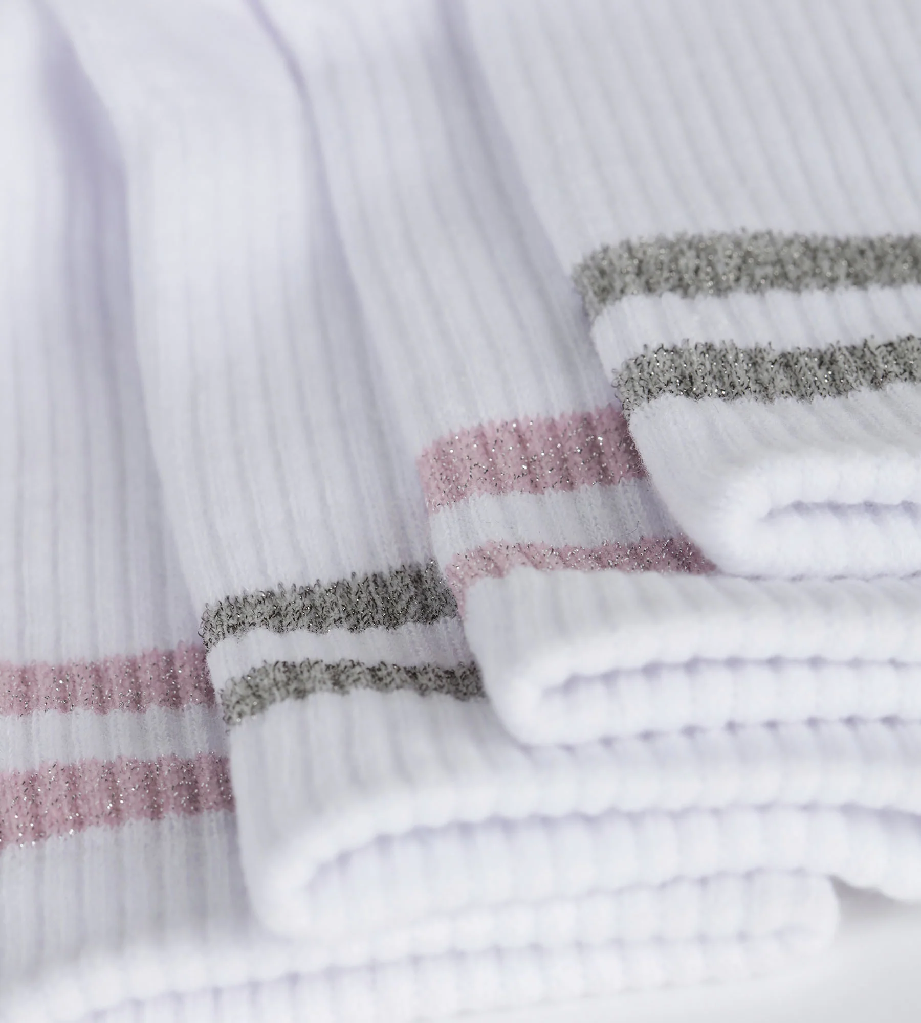 Lot de 2 paires de chaussettes en coton côtelé Blanc et lurex Rose Gris Dim Mode - Image 3