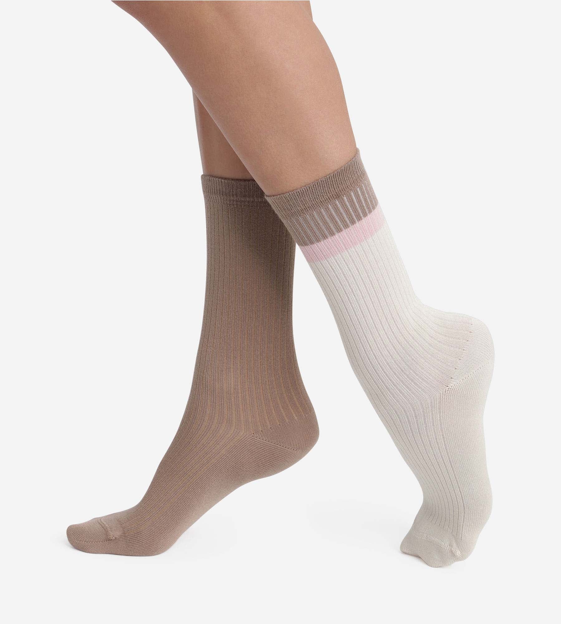 Lot de 2 paires de chaussettes en coton Taupe Ivoire Dim Modal - Image 2