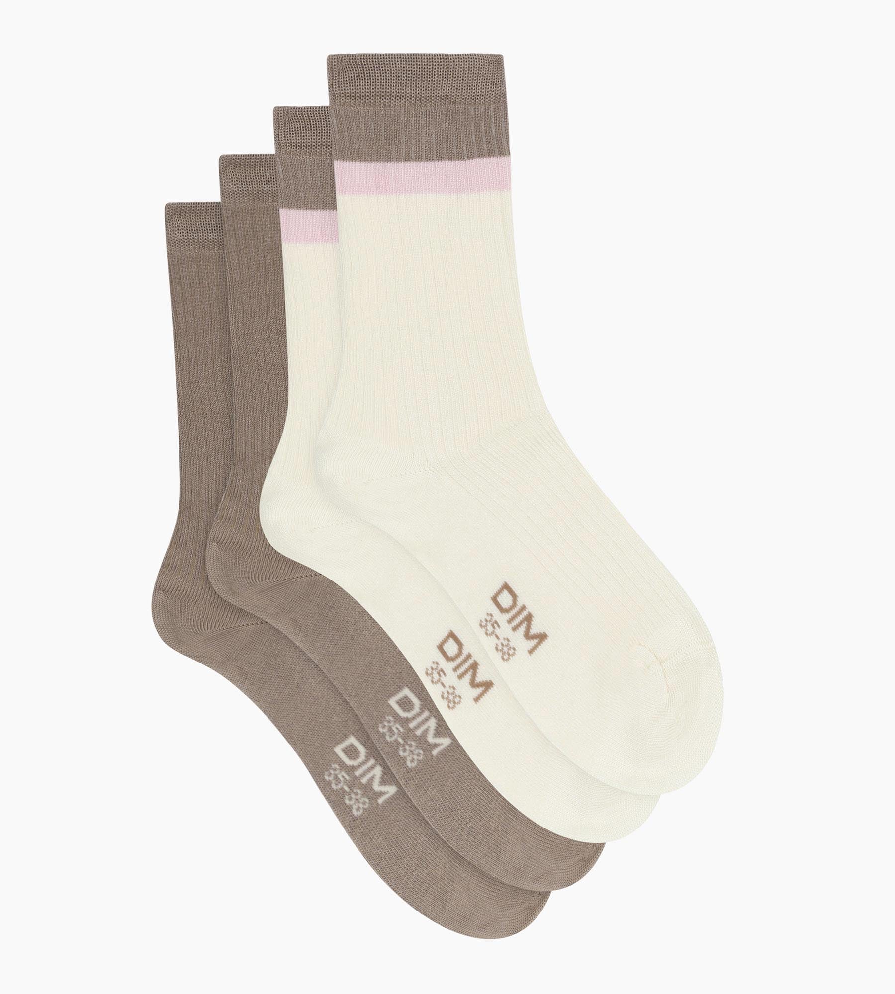 Lot de 2 paires de chaussettes en coton Taupe Ivoire Dim Modal - Image 3
