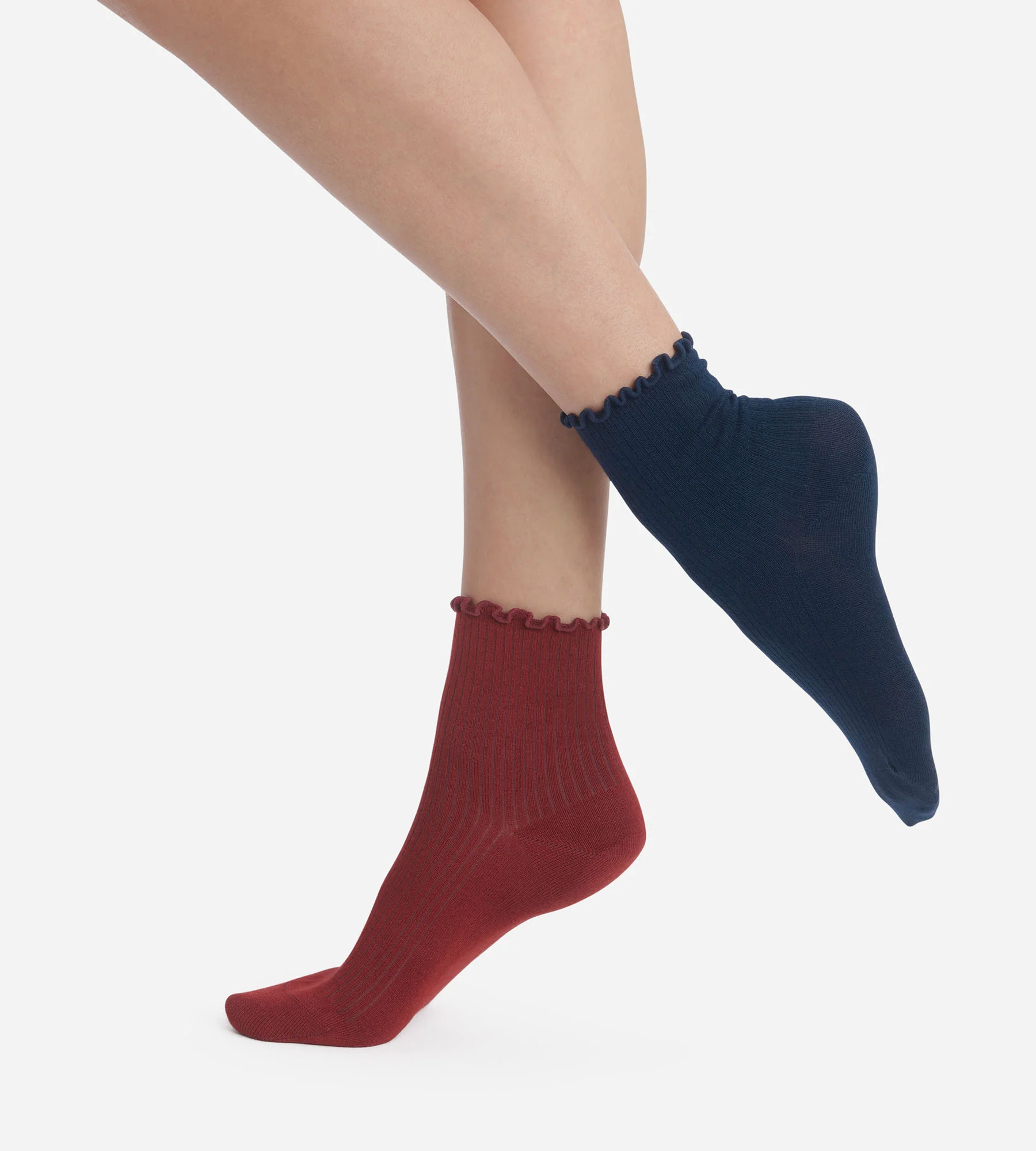 Lot de 2 paires de chaussettes femme à volants Bleu Bordeaux Dim Modal