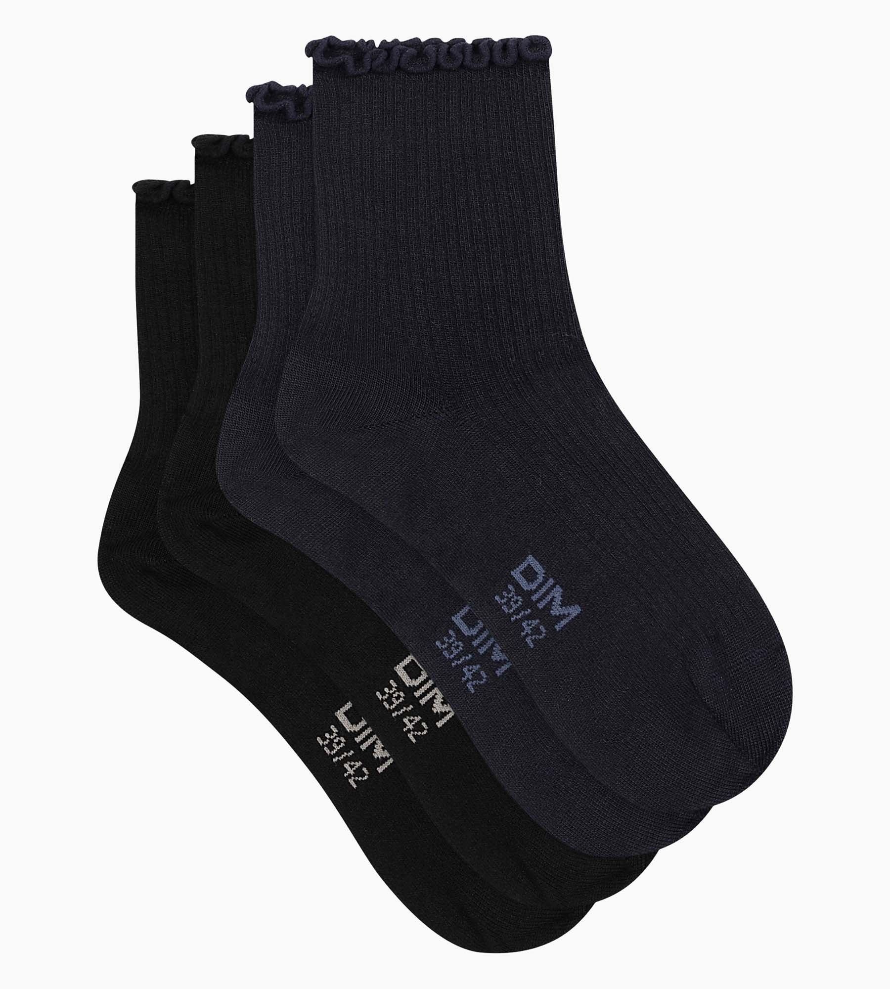 Lot de 2 paires de chaussettes femme à volants Noir Marine Dim Modal - Image 2