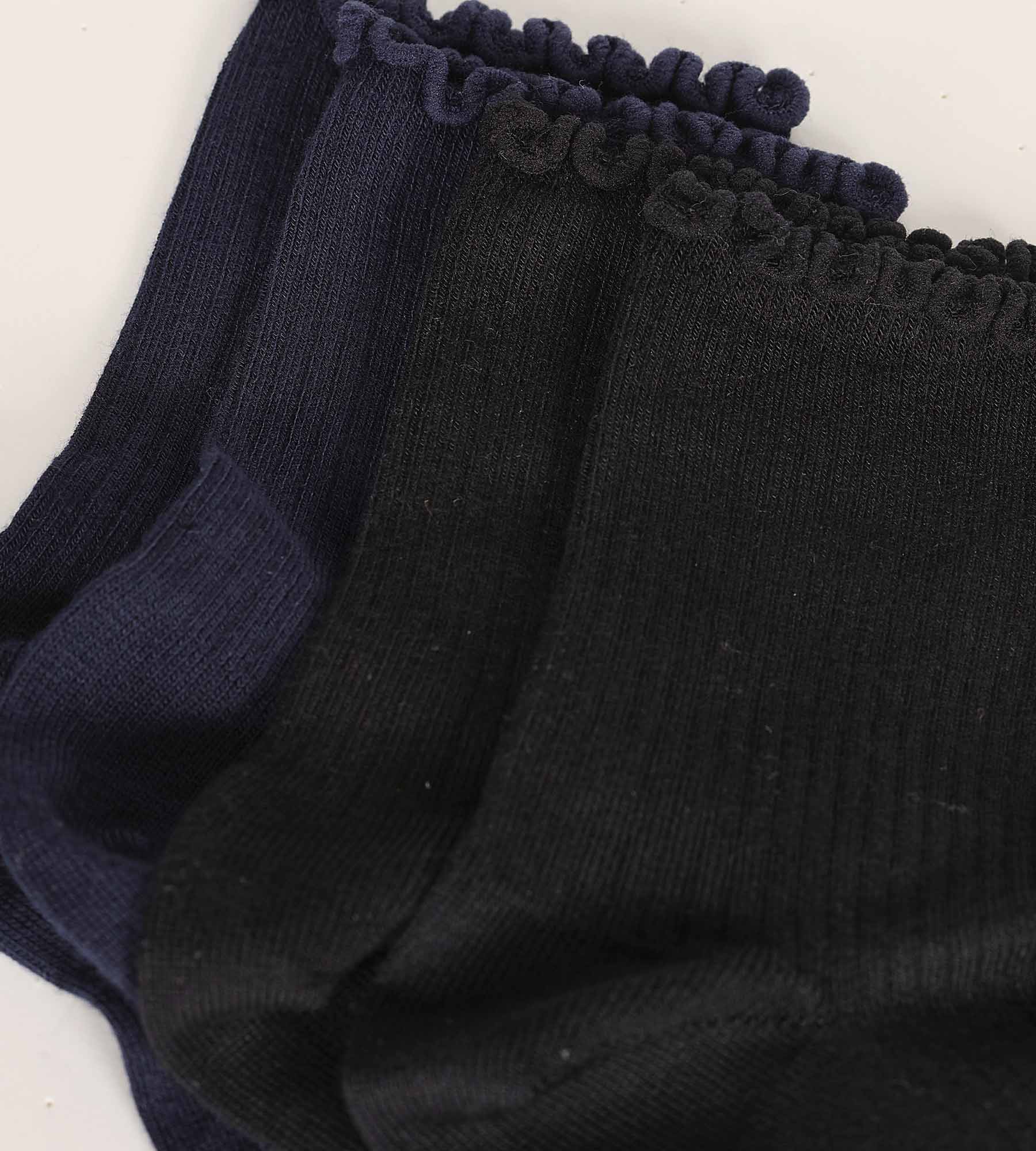 Lot de 2 paires de chaussettes femme à volants Noir Marine Dim Modal - Image 3
