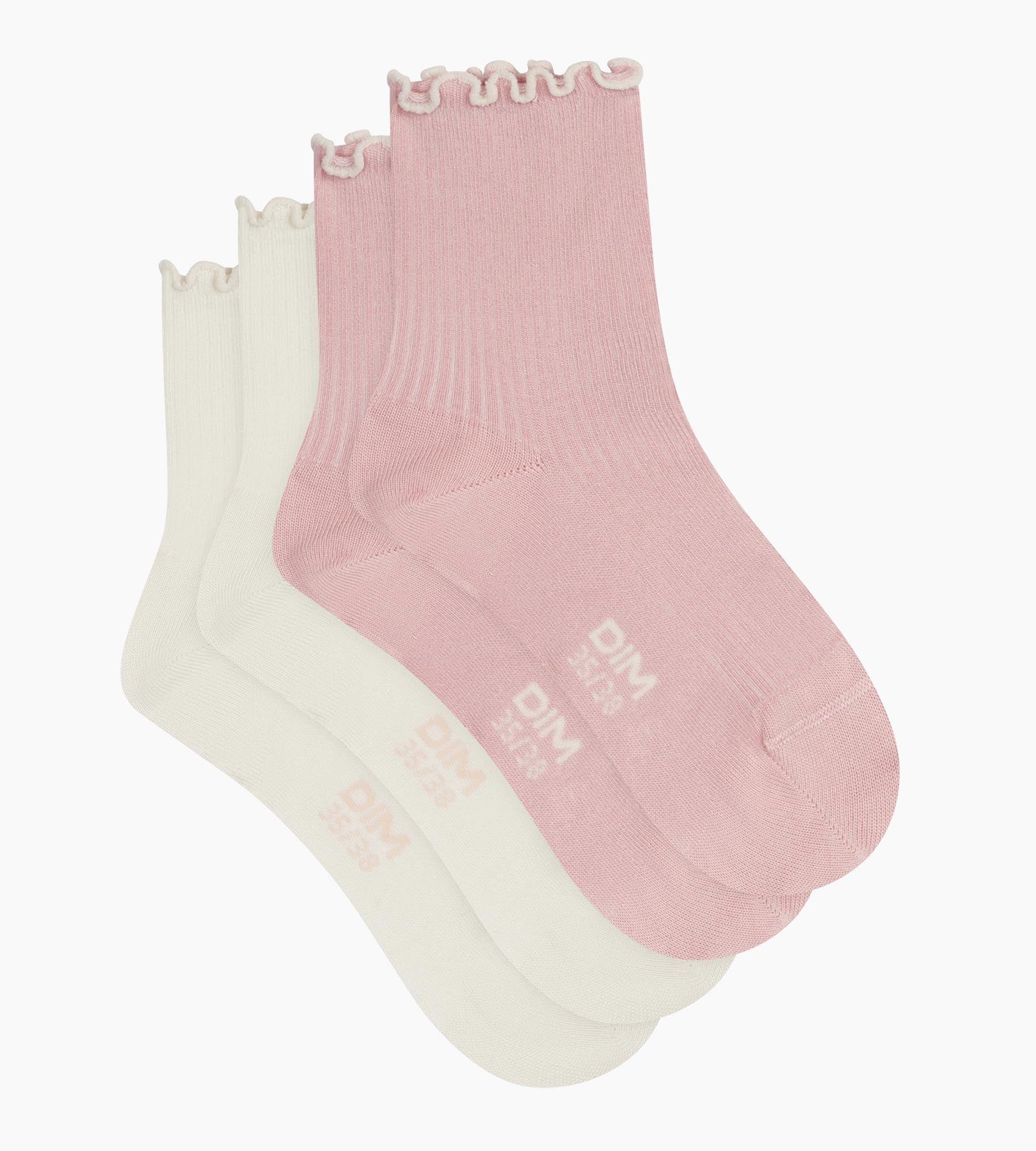 Lot de 2 paires de chaussettes femme à volants Rose Ivoire Dim Modal - Image 2