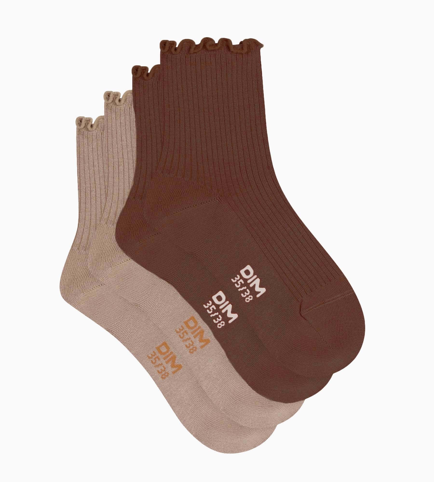 Lot de 2 paires de chaussettes femme à volants Taupe Café Dim Modal - Image 2