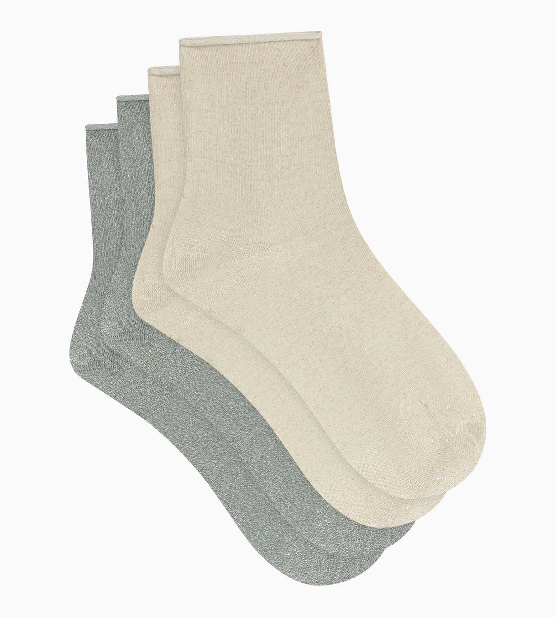 Lot de 2 paires de chaussettes femme lurex Kaki Beige Dim Mode - Image 2