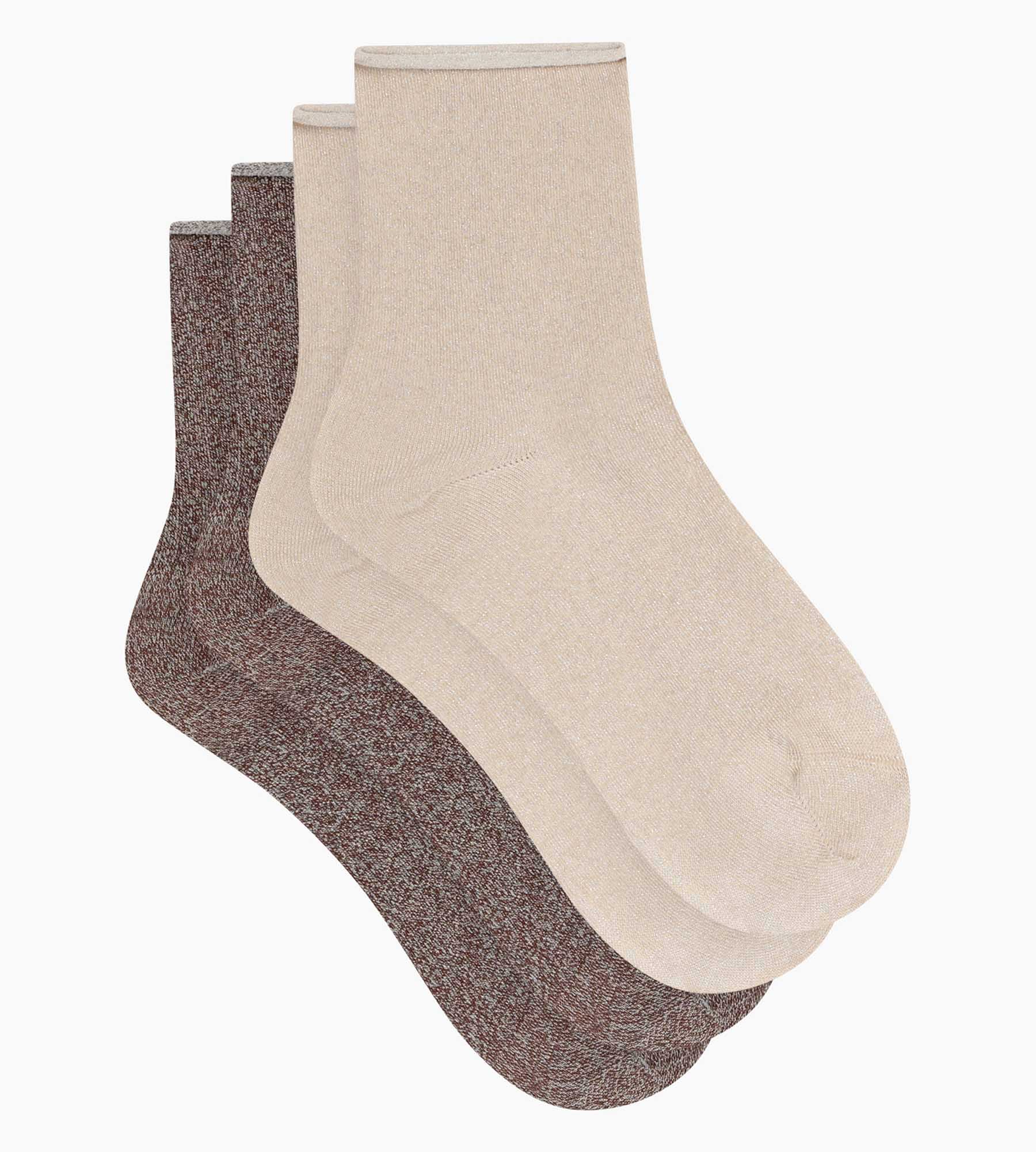 Lot de 2 paires de chaussettes femme lurex Marron Dim Mode - Image 2