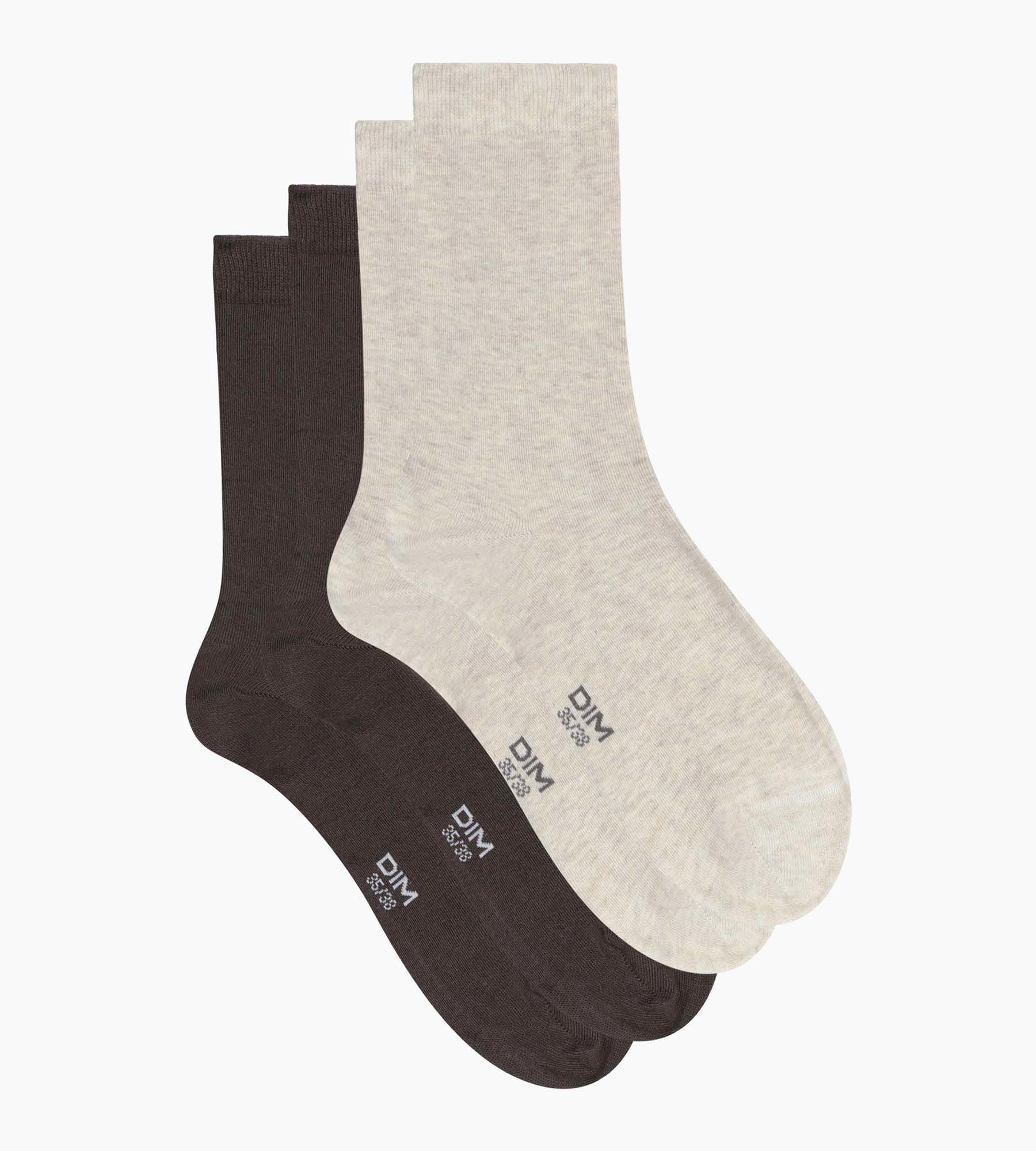 Lot de 2 paires de chaussettes femme Marron Beige Dim Coton - Image 2