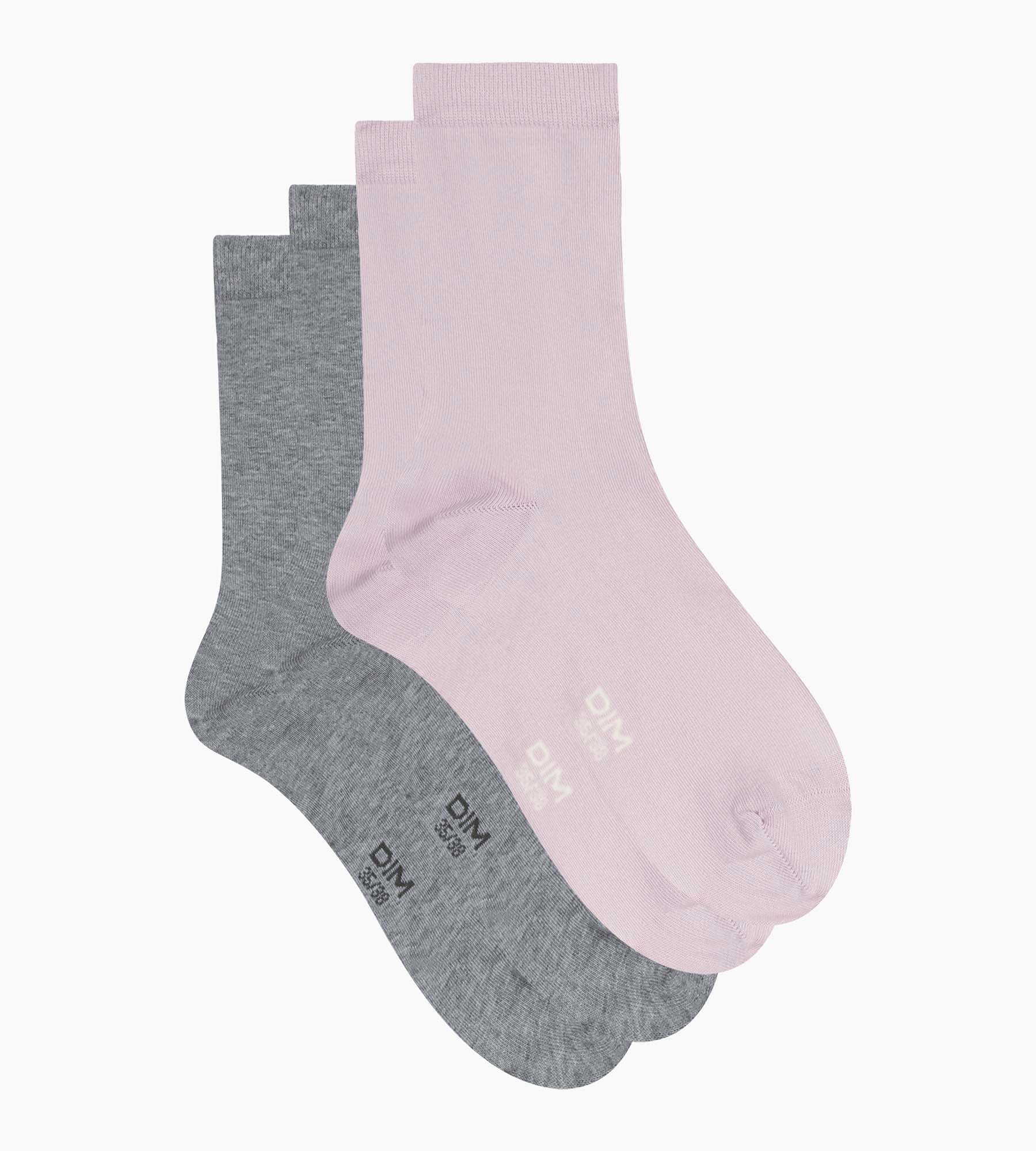 Lot de 2 paires de chaussettes femme Rose Gris Dim Coton - Image 2