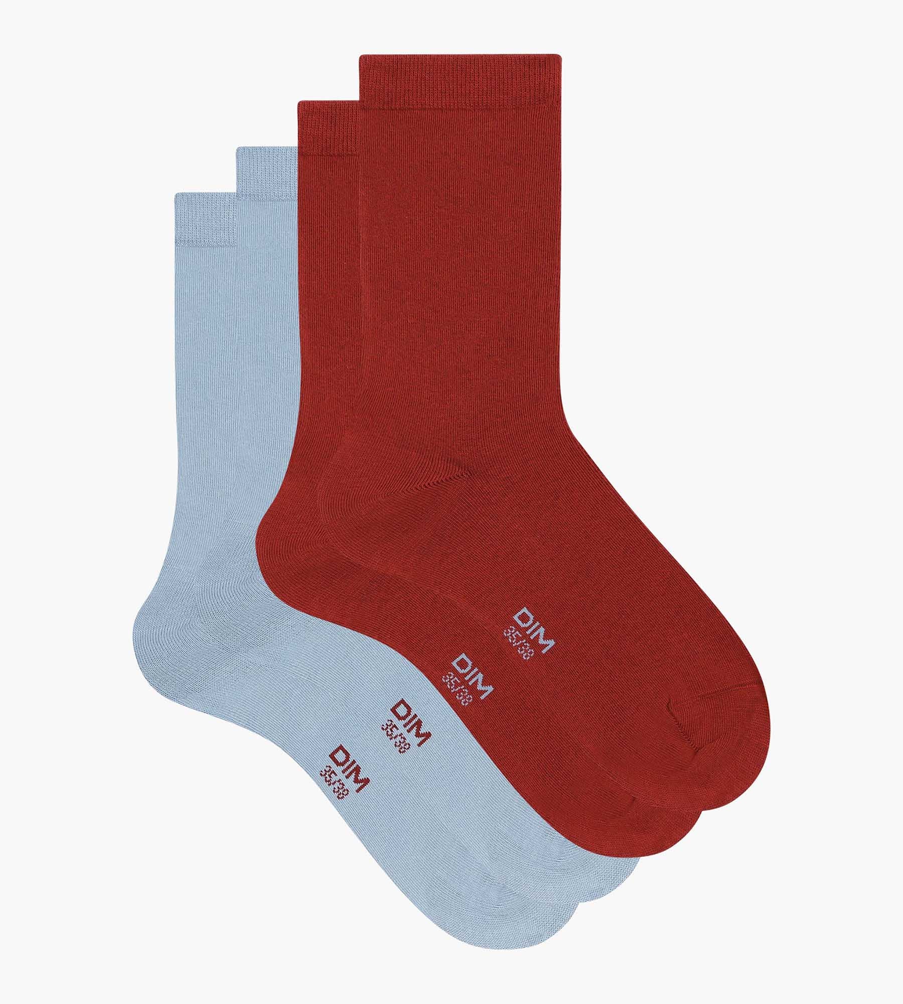 Lot de 2 paires de chaussettes femme Rouge Bleu Coton - Image 2