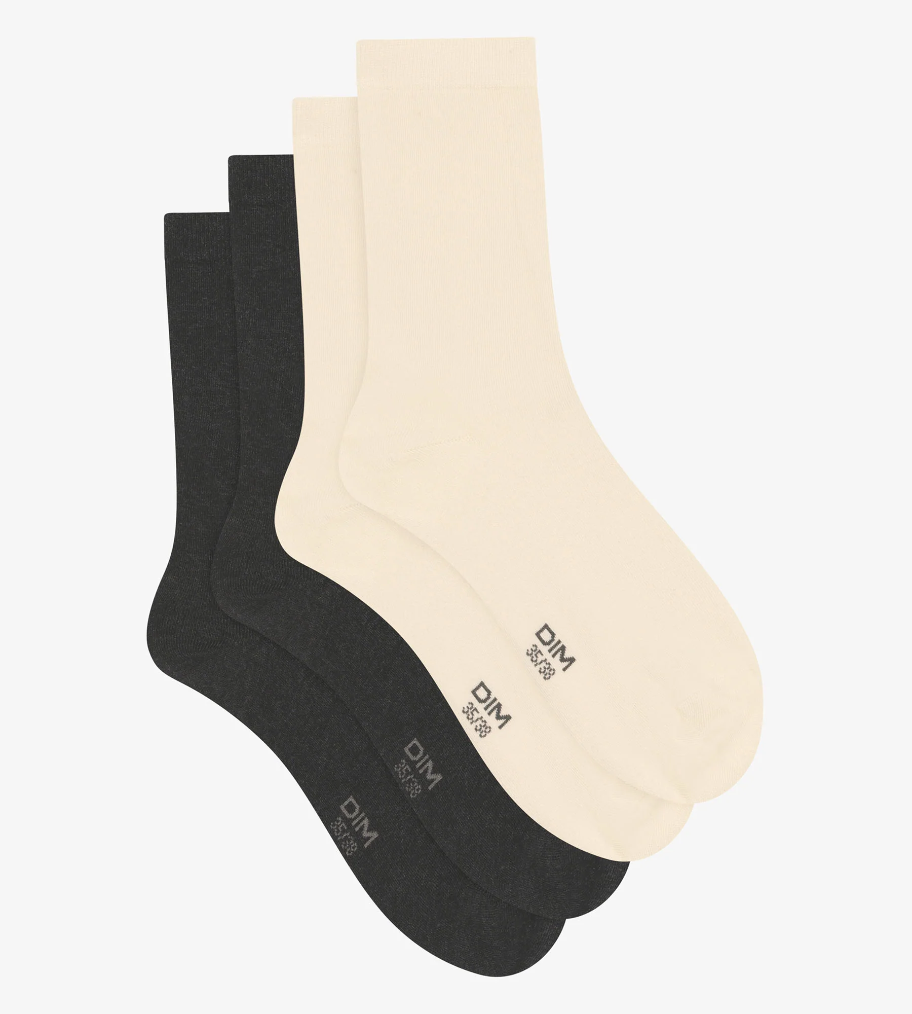 Lot de 2 paires de mi-chaussettes femme en coton Ivoire Dim - Image 2