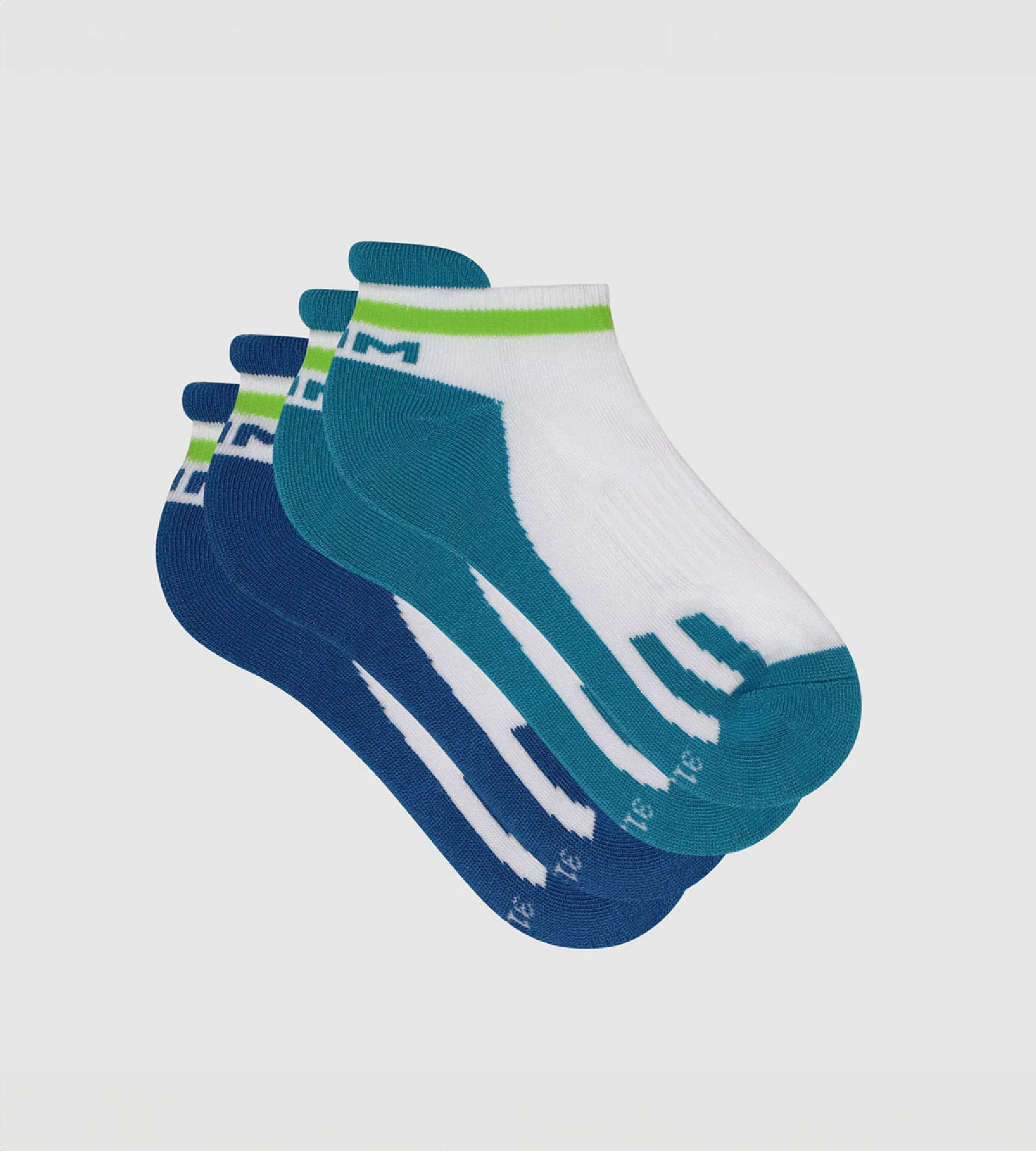 Lot de 2 paires de socquettes enfant rétro Bleu Vert Dim Sport - Image 2
