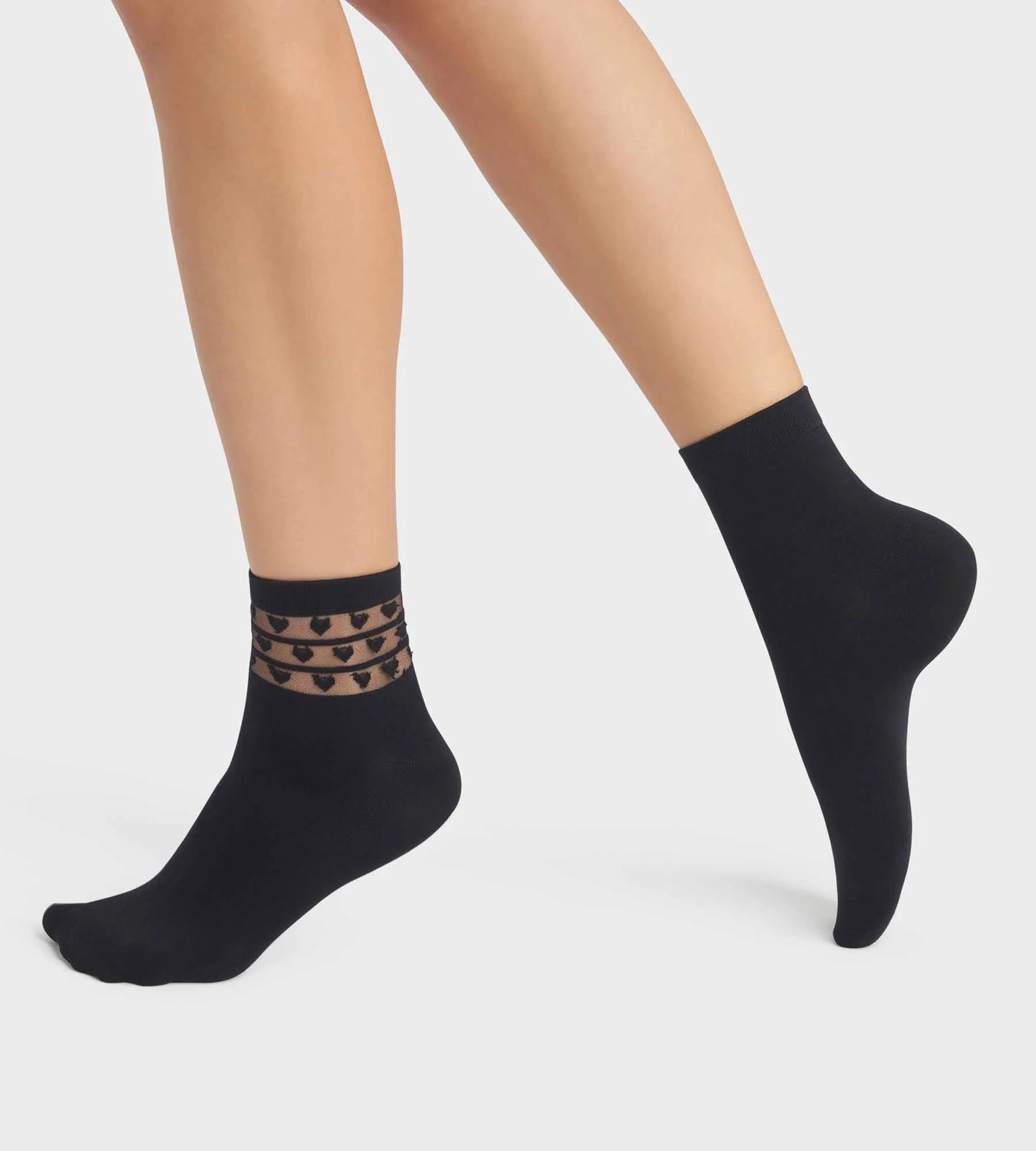 Lot de 2 paires de socquettes femme microfibre Noir à coeurs Dim Skin