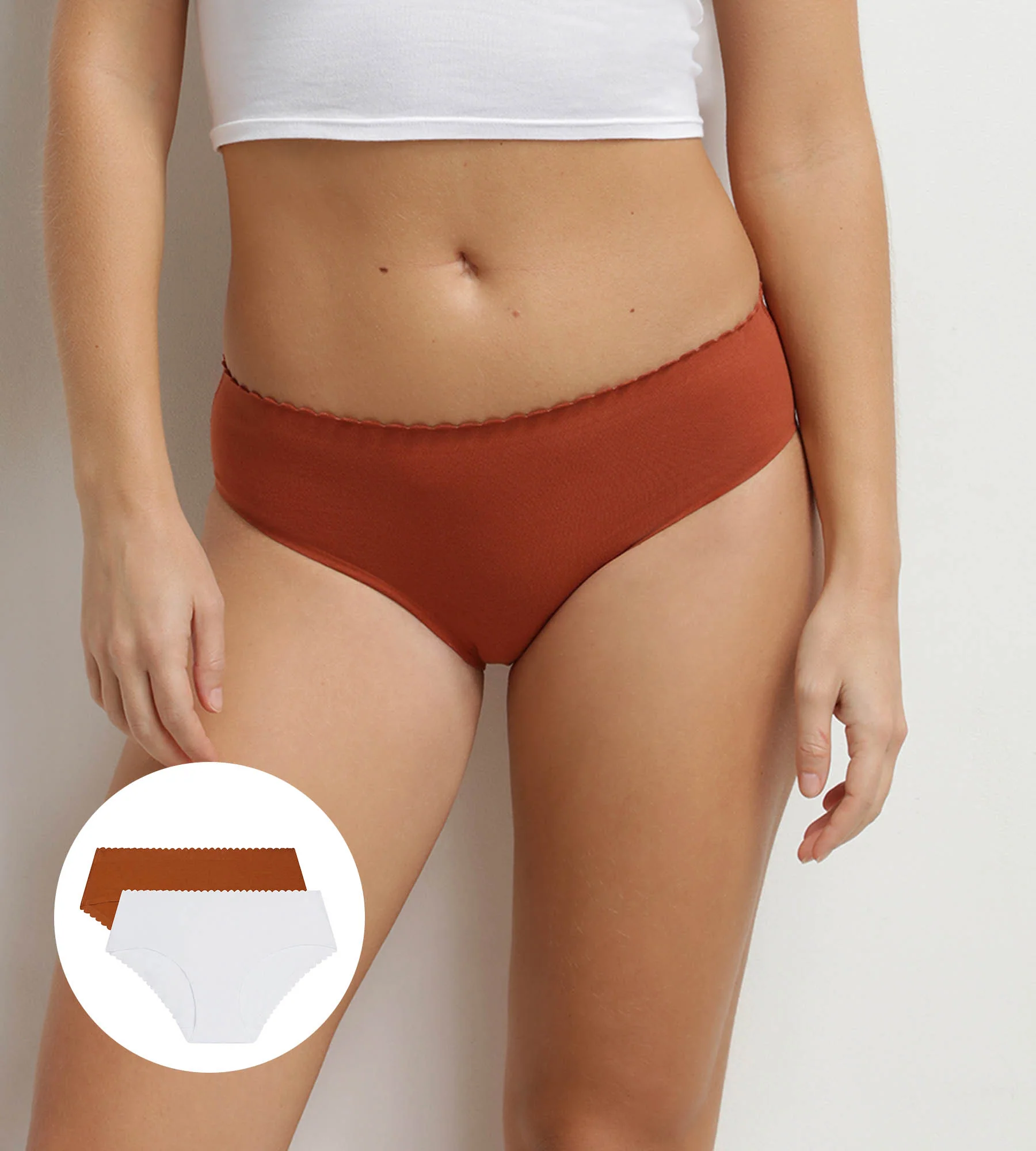 Lot de 2 slips femme coton stretch Blanc Brun Body Touch