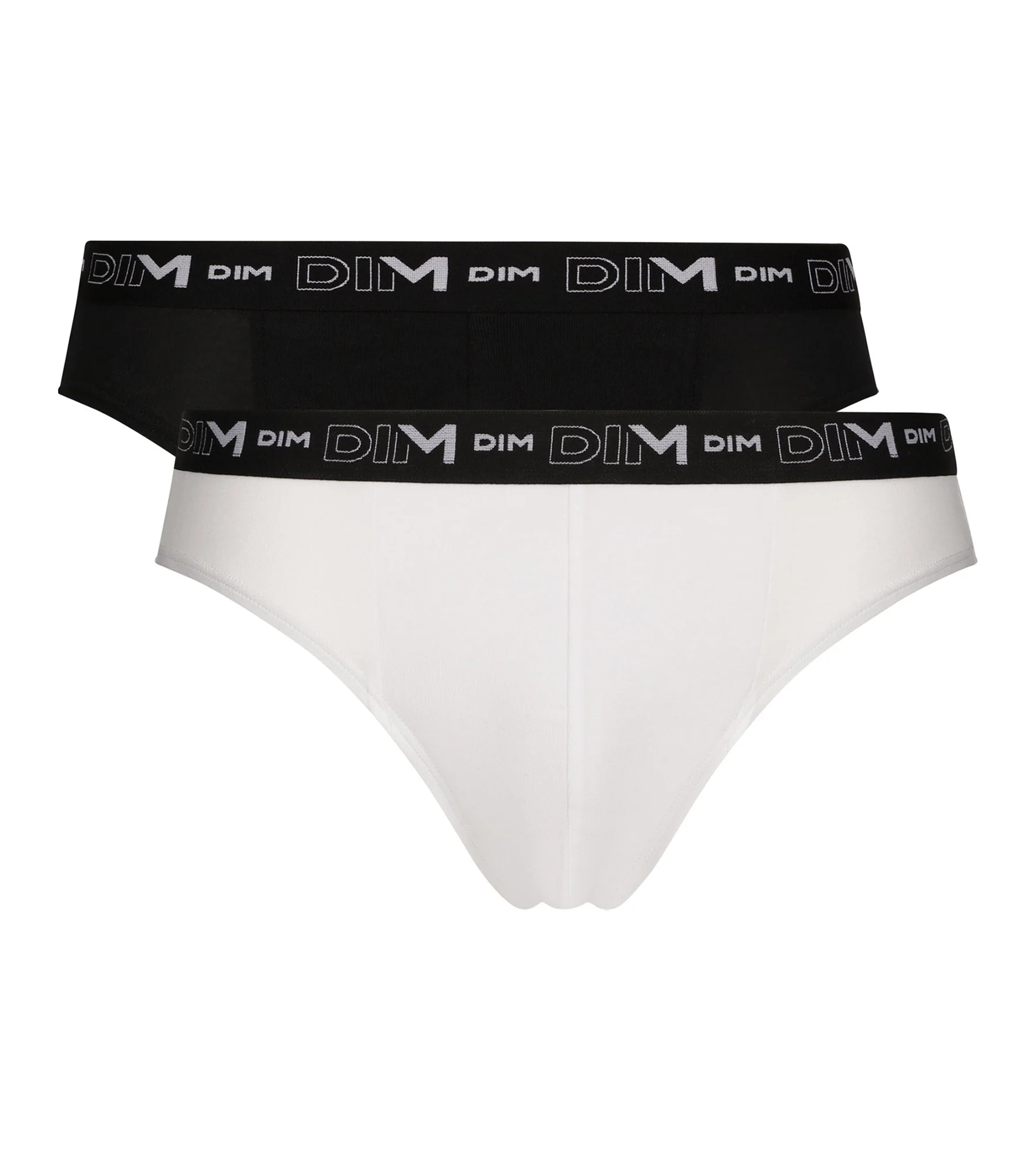 Lot de 2 slips homme Noir Blanc ceinture contrastée Dim Coton Stretch - Image 3