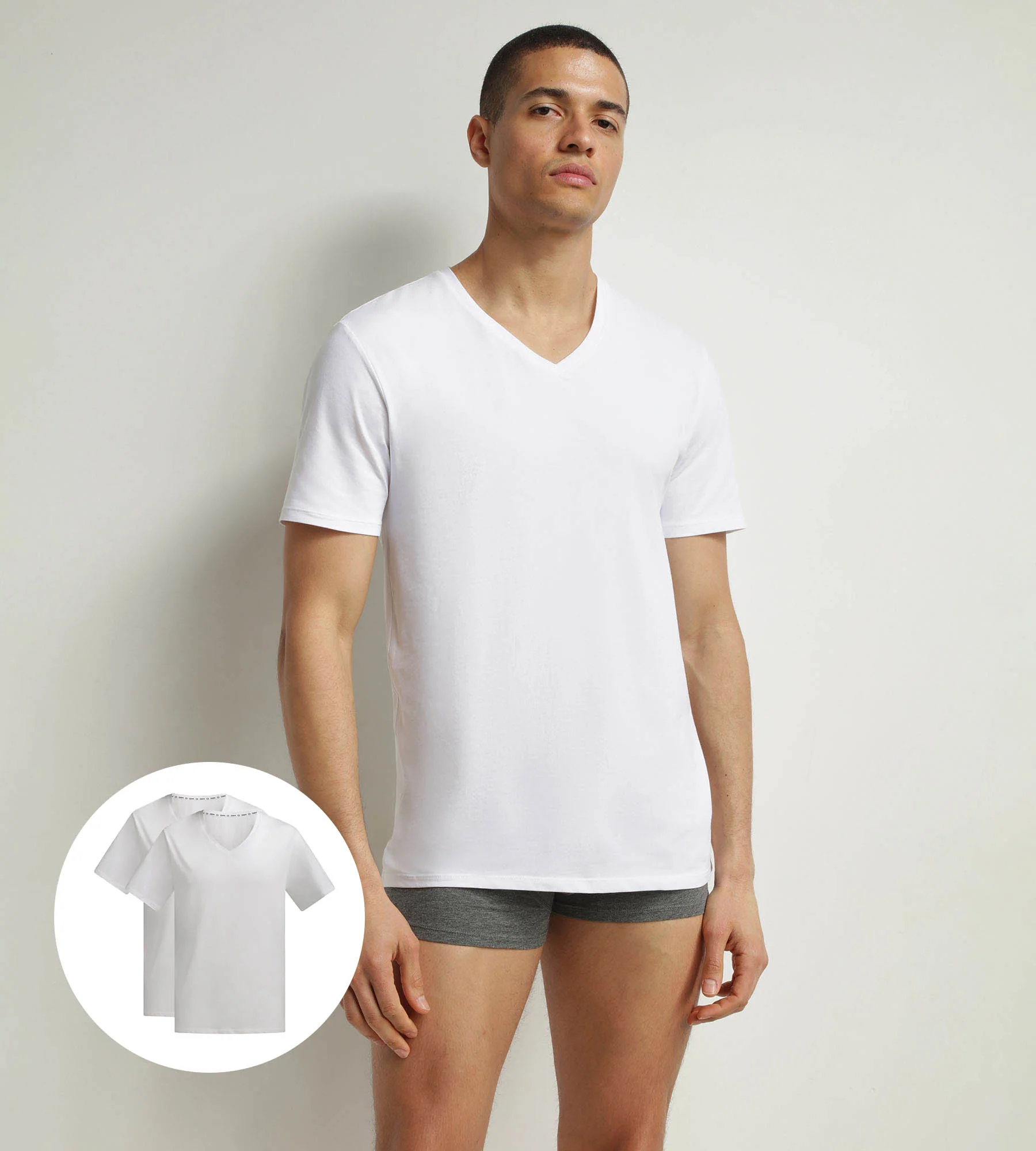 Lot de 2 t-shirts homme en coton bio Blanc à col V Dim Good - Image 6