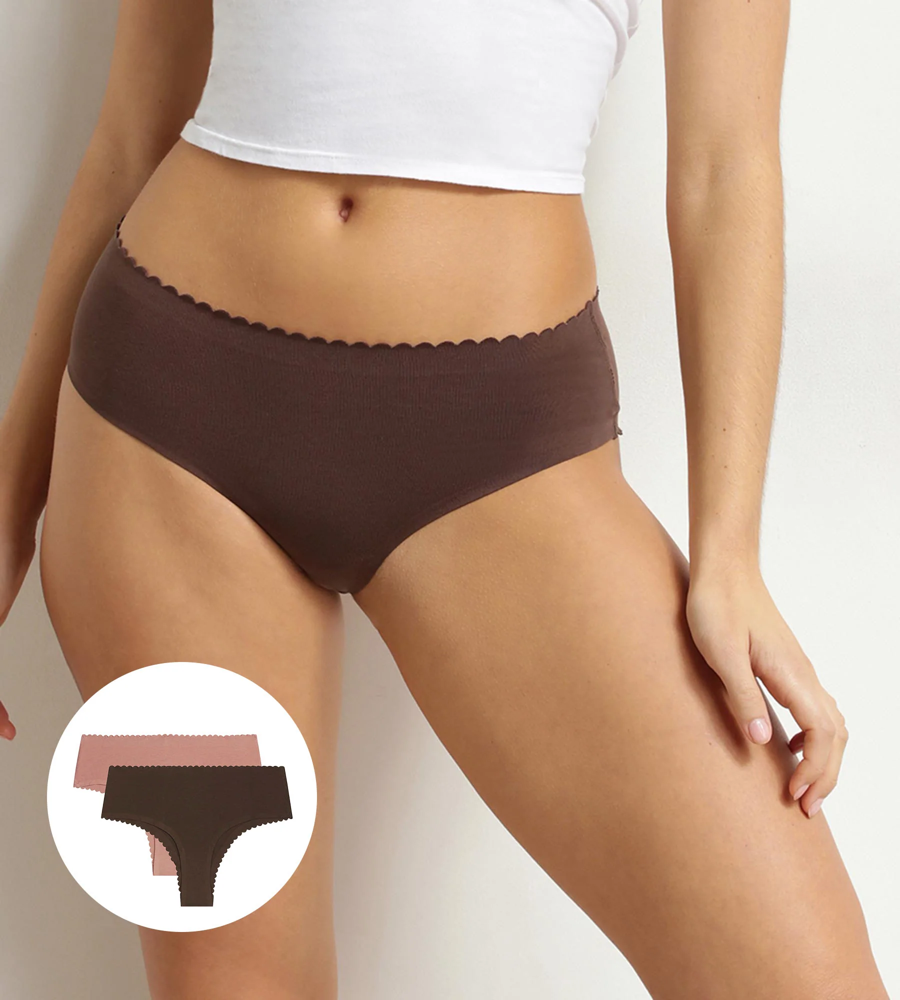 Lot de 2 tangas Body Touch en coton Dim chocolat et rose pourdré