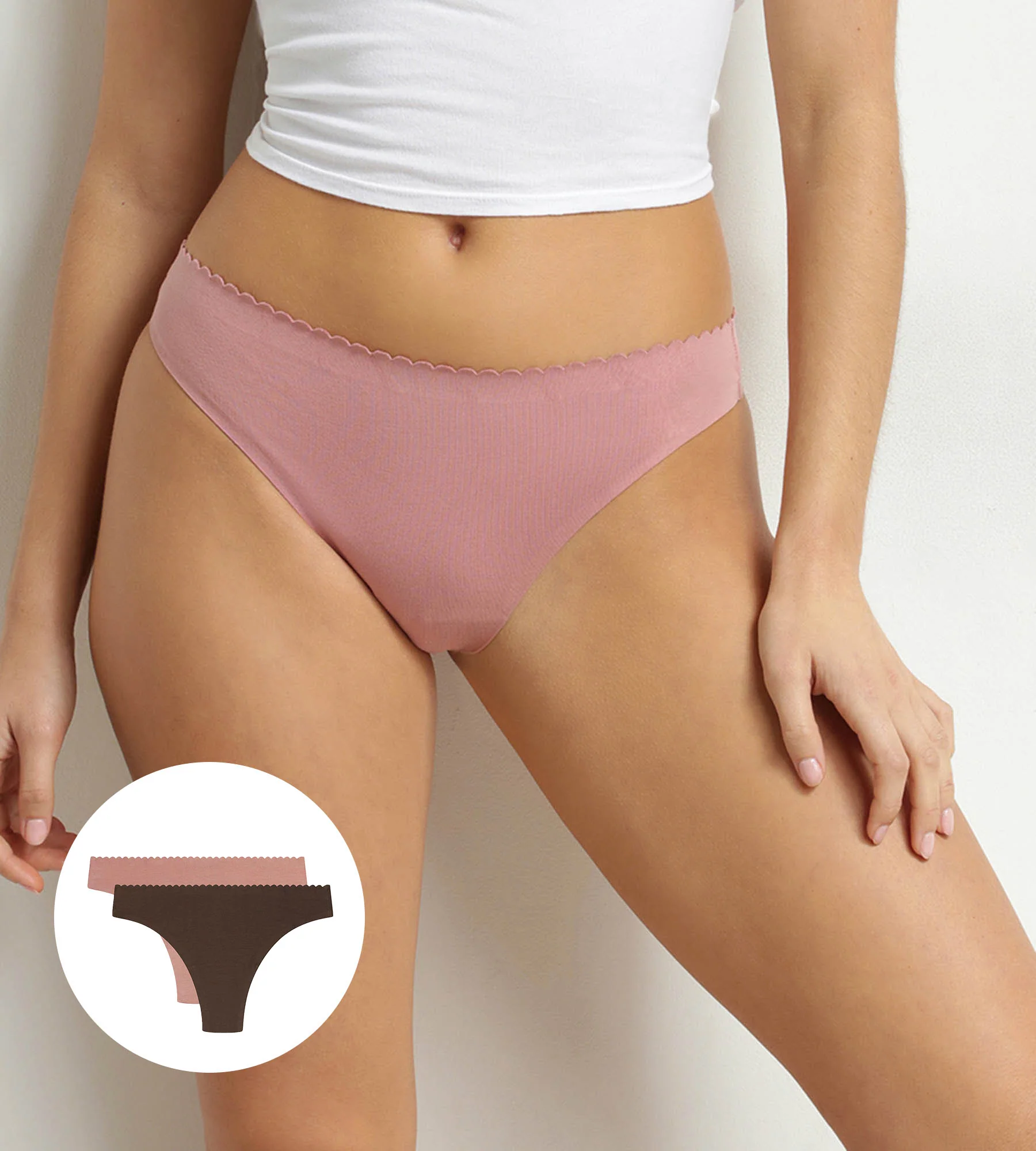 Lot de 2 tangas femme Marron et Rose Body Touch Easy