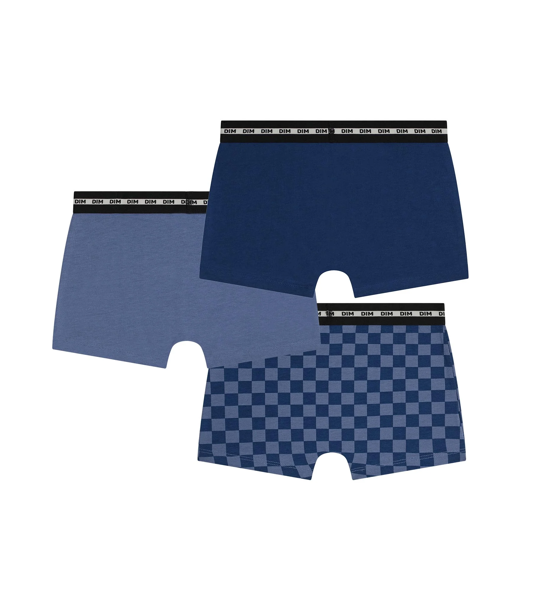 Lot de 3 boxers enfant Damier Bleu Dim Coton Stretch - Image 2