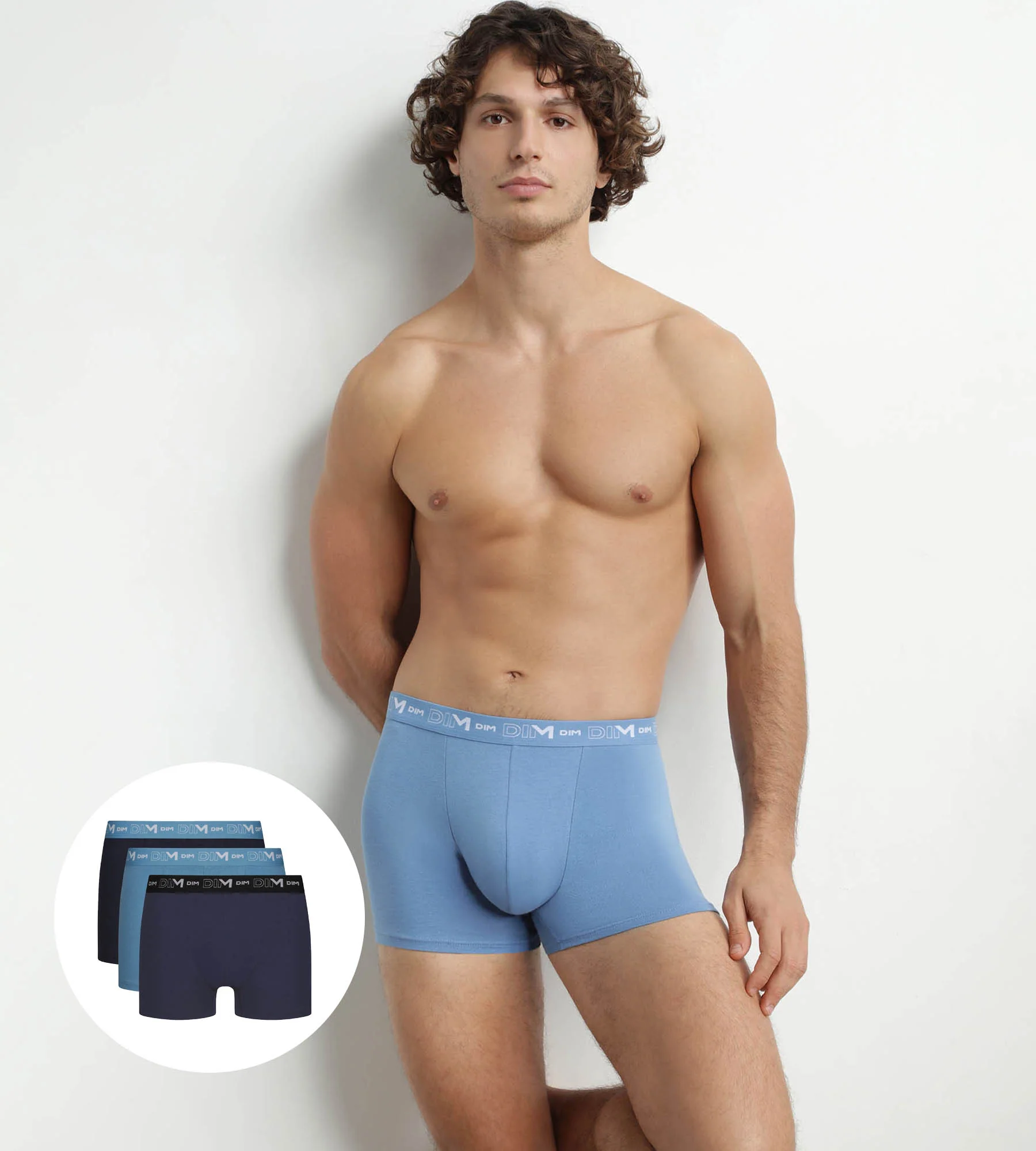 Lot de 3 boxers homme Bleu Riviera Denim Noir Dim Coton Stretch