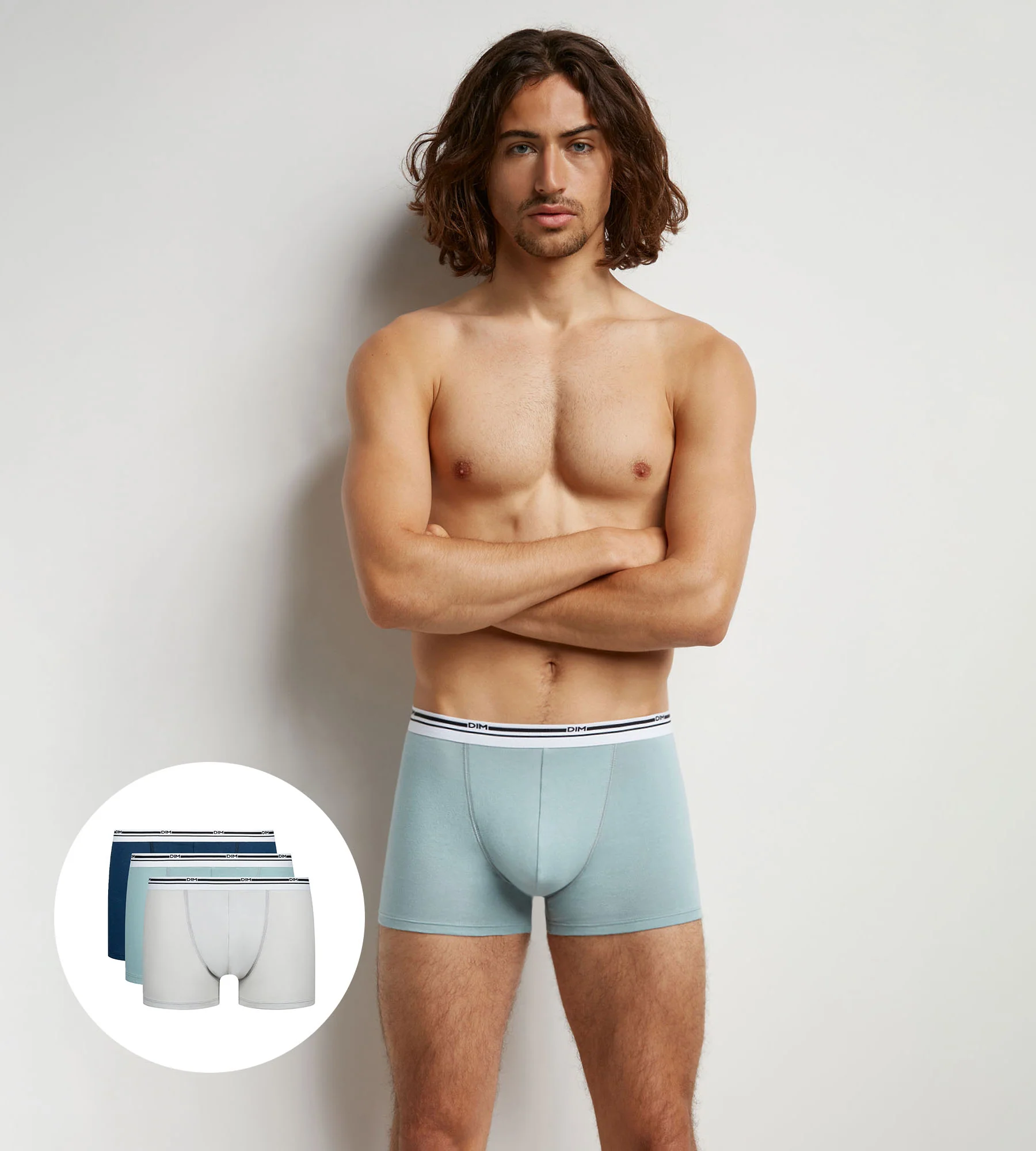 Lot de 3 boxers homme coton stretch Bleu Gris Classic Colors