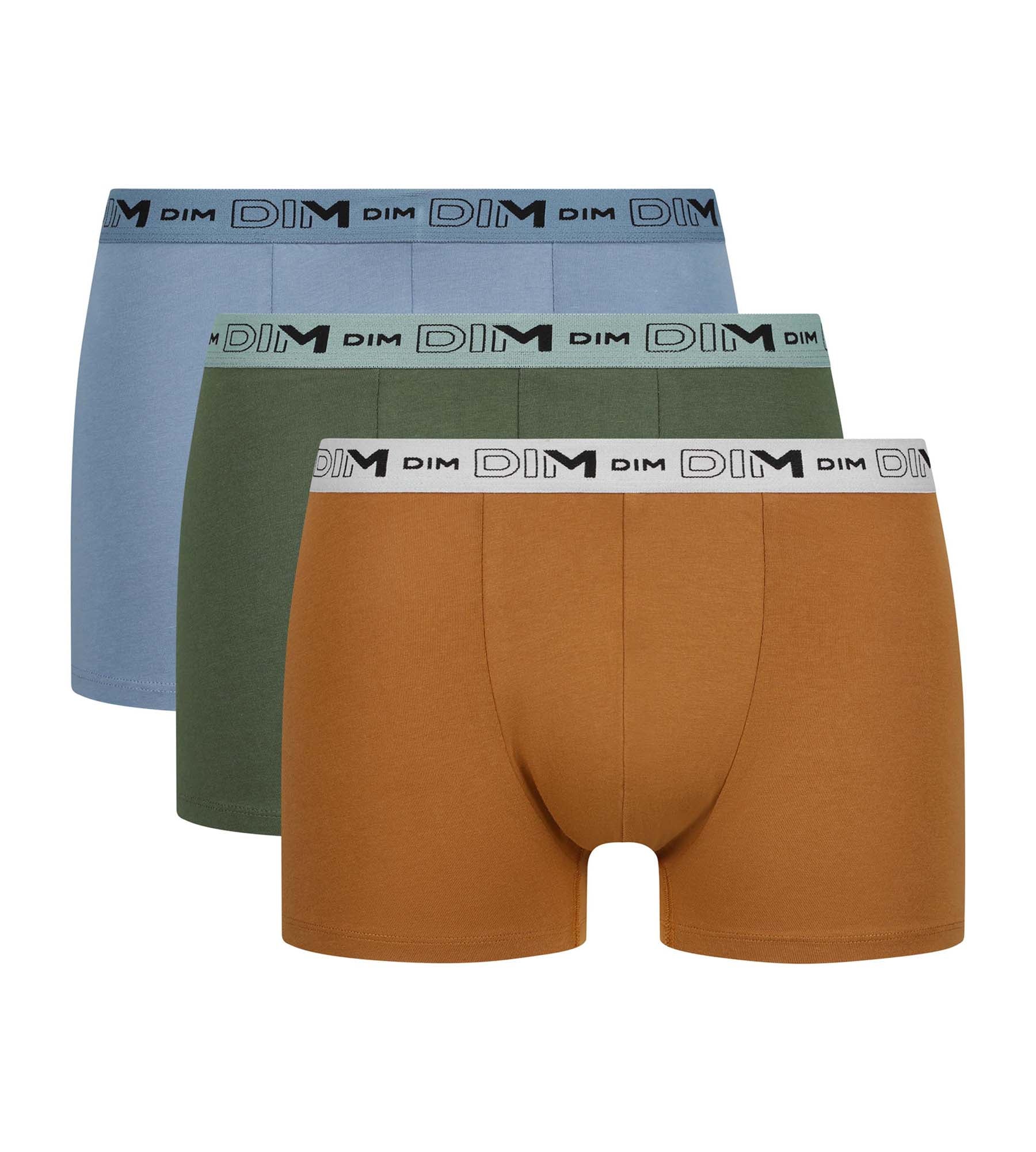 Lot de 3 boxers homme Kaki Ocre Bleu Coton Stretch Bio - Image 3