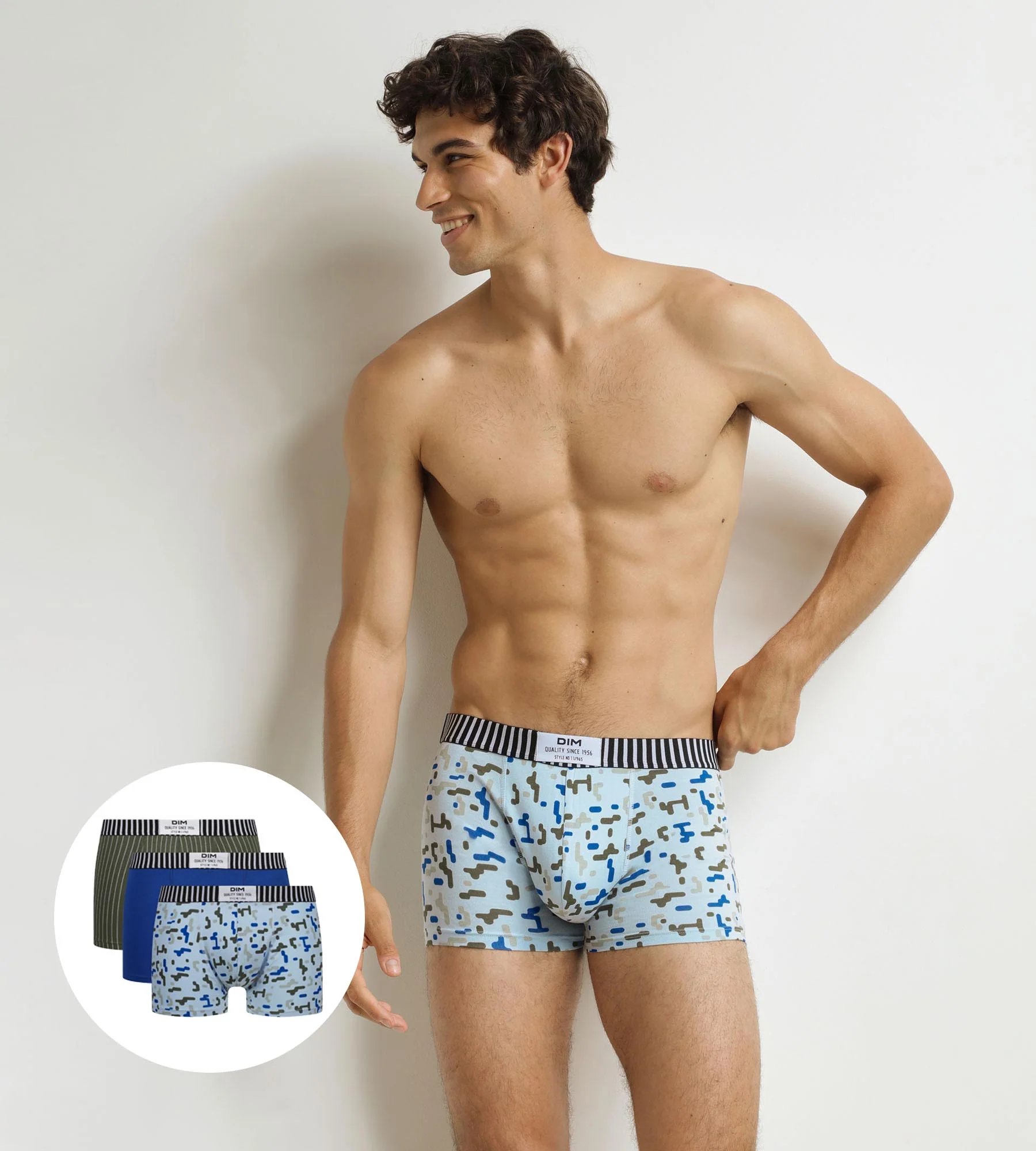 Lot de 3 boxers homme Noir Bleu Kaki Dim Vibes