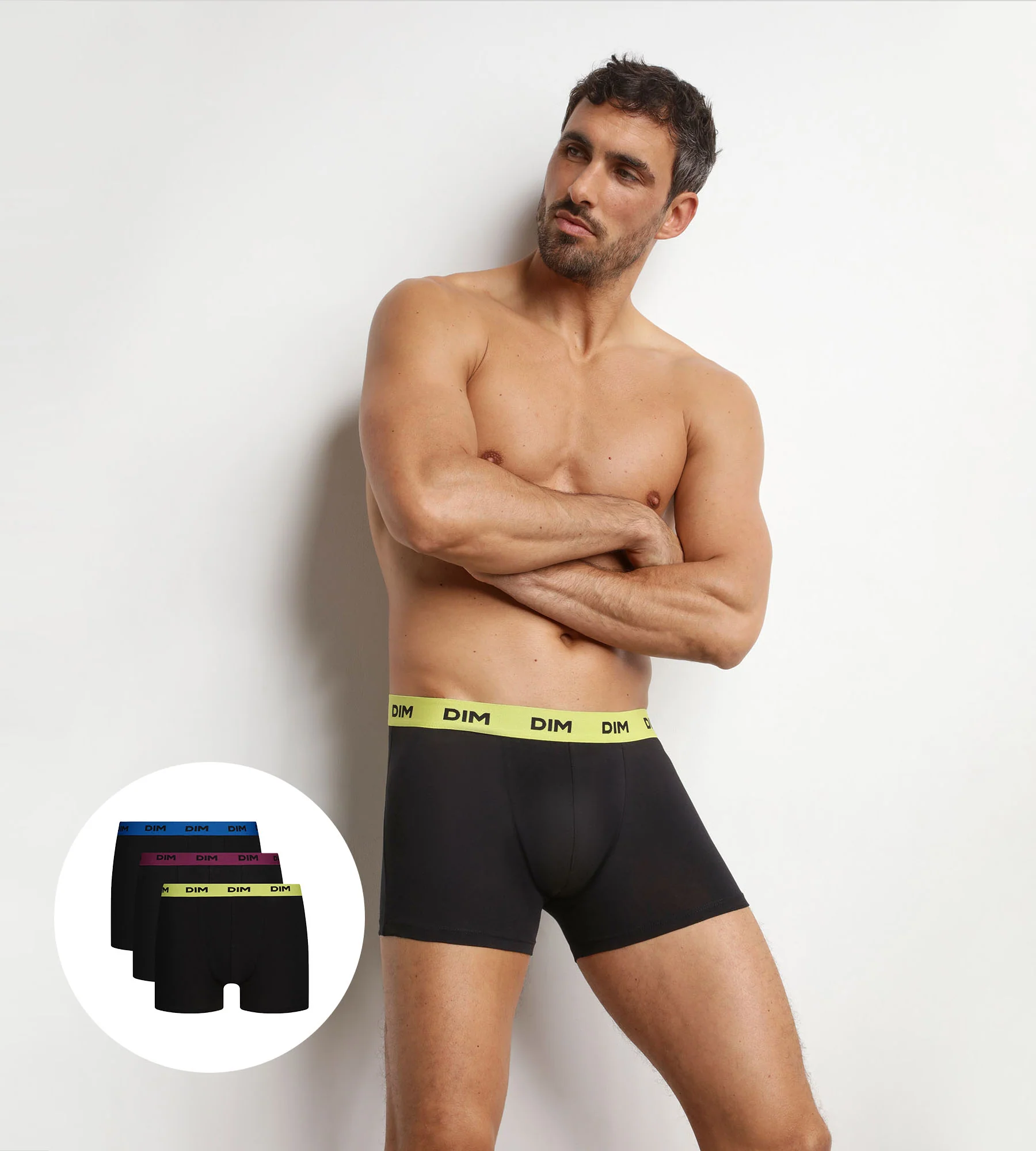 Lot de 3 boxers homme noir ceinture colorée Magenta Mix & Colors