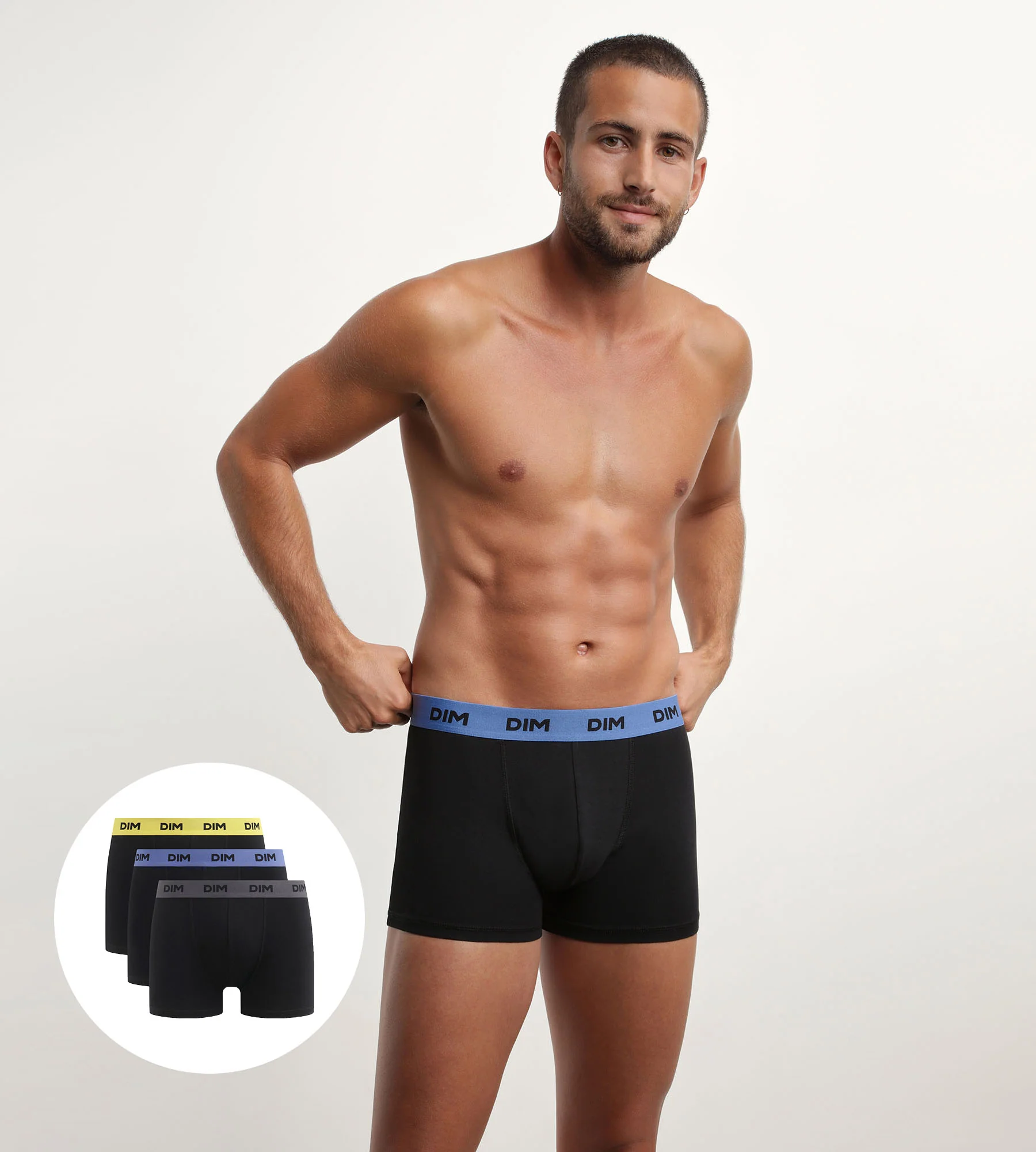 Lot de 3 boxers homme noir ceinture colorée Mimosa Lila Mix & Colors