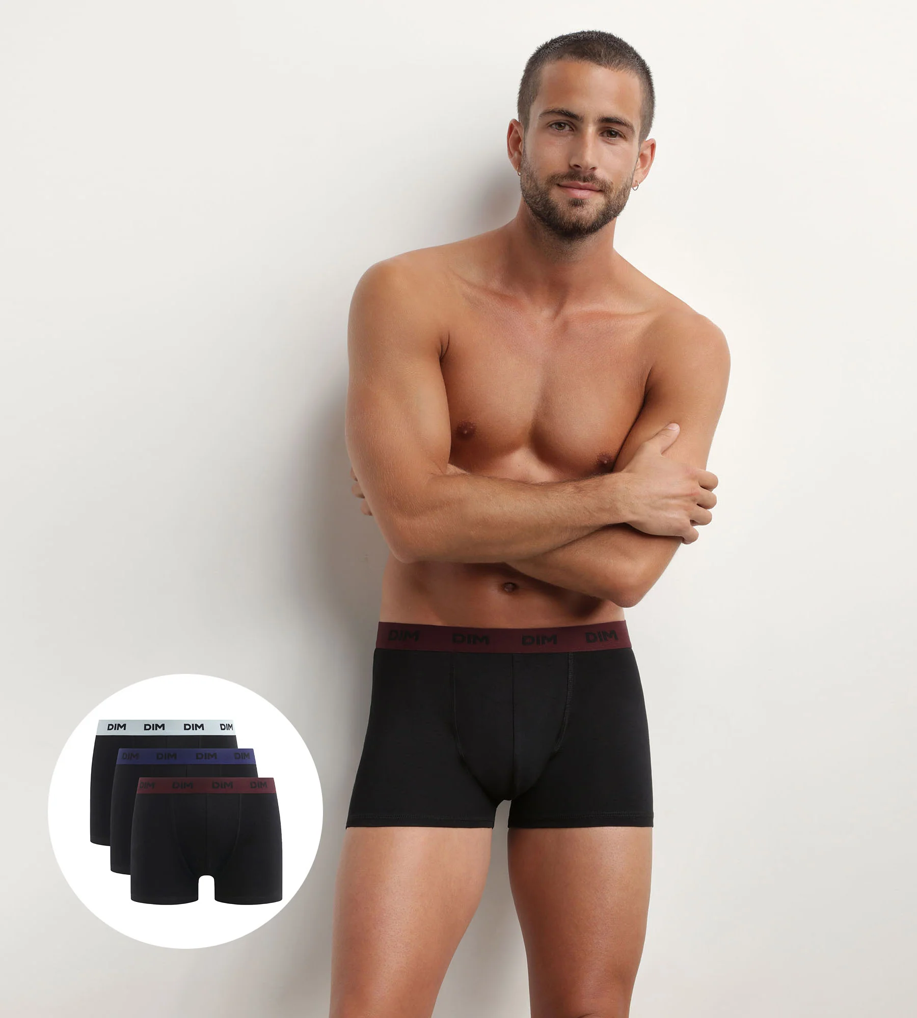 Lot de 3 boxers homme noir ceinture colorée Raisin Mix & Colors