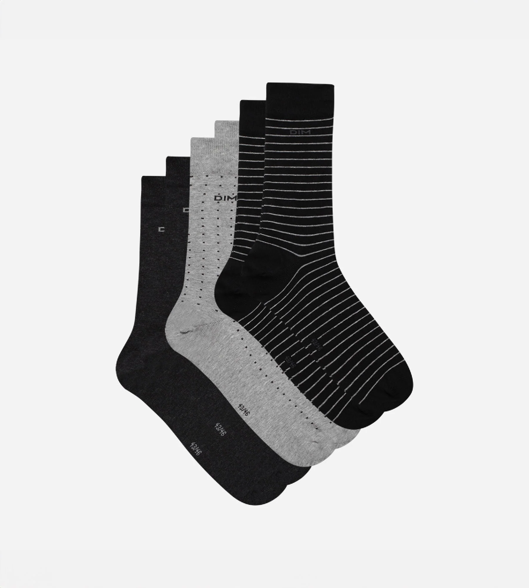 Lot de 3 chaussettes noires et anthracite pois rayures Homme - Image 2