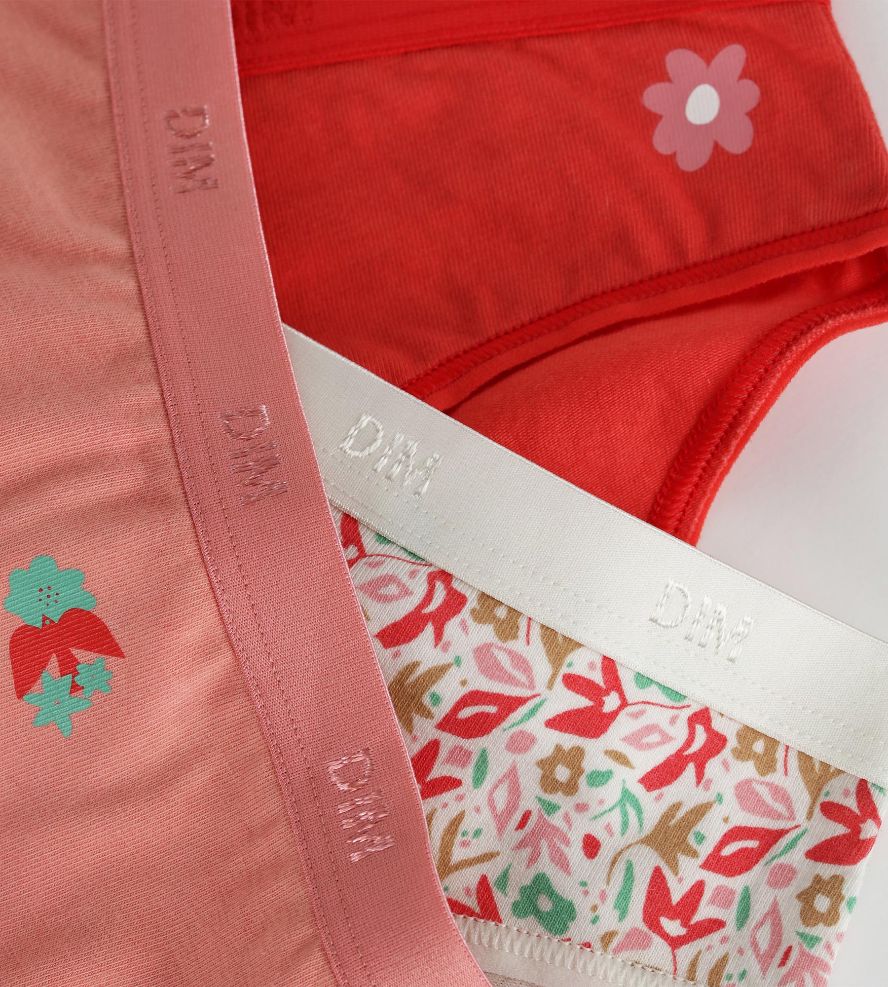Lot de 3 culottes fille coton stretch à fleurs rouge Les Pockets - Image 3