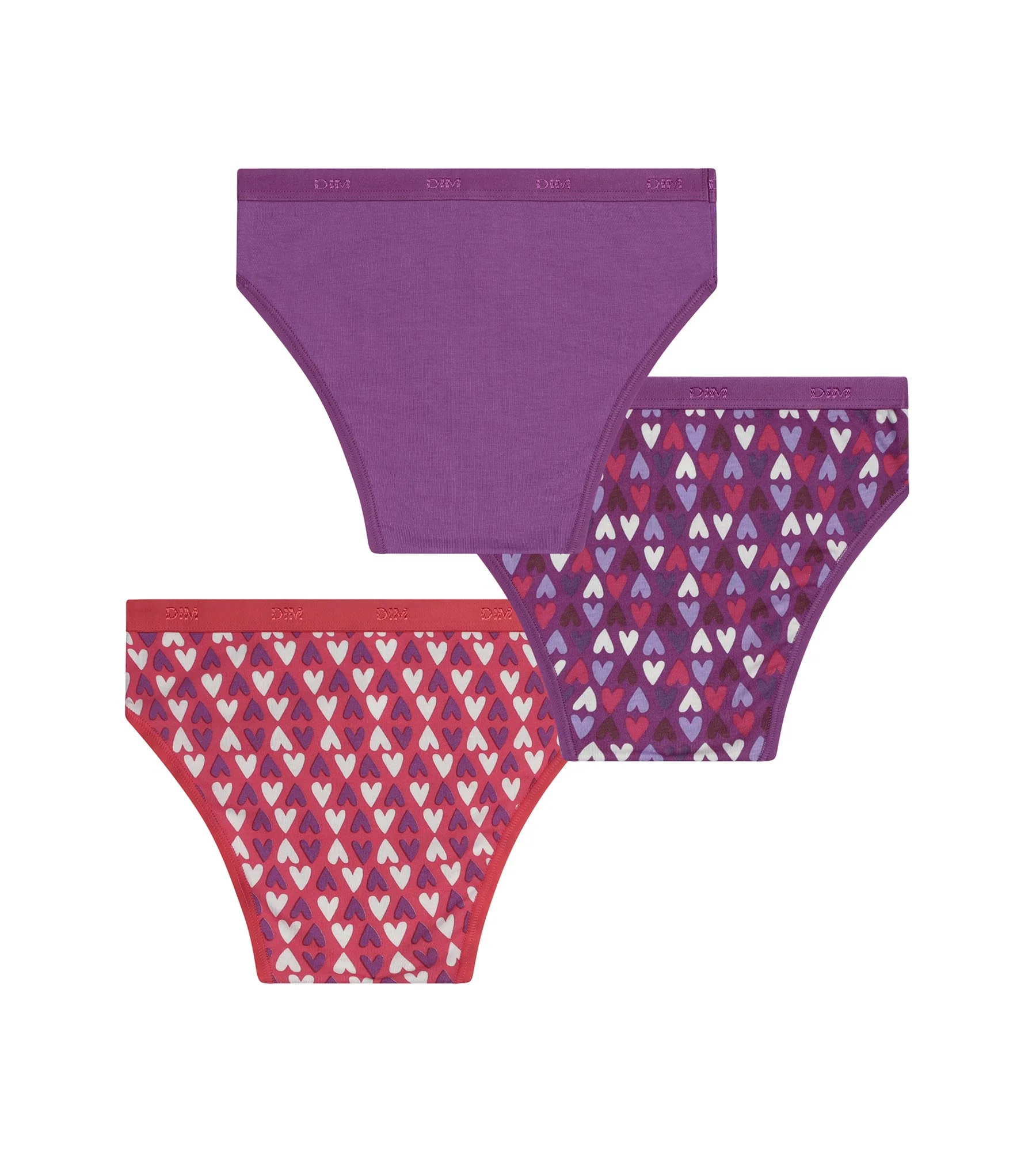 Lot de 3 culottes fille coton stretch Violet Rouge à cœurs Les Pockets - Image 2