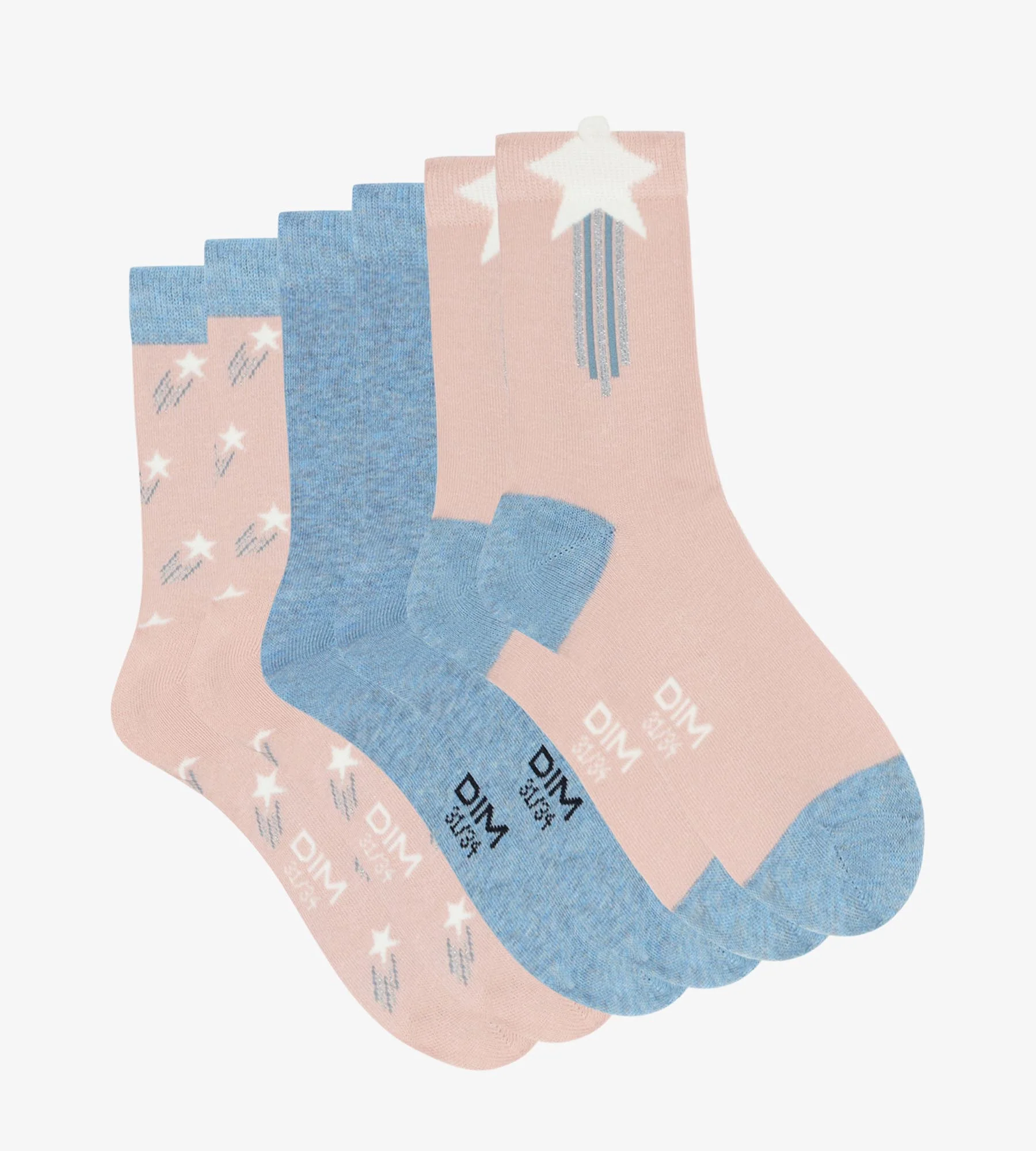 Lot de 3 paires de chaussettes enfant à étoiles Denim Rose Coton Style - Image 2
