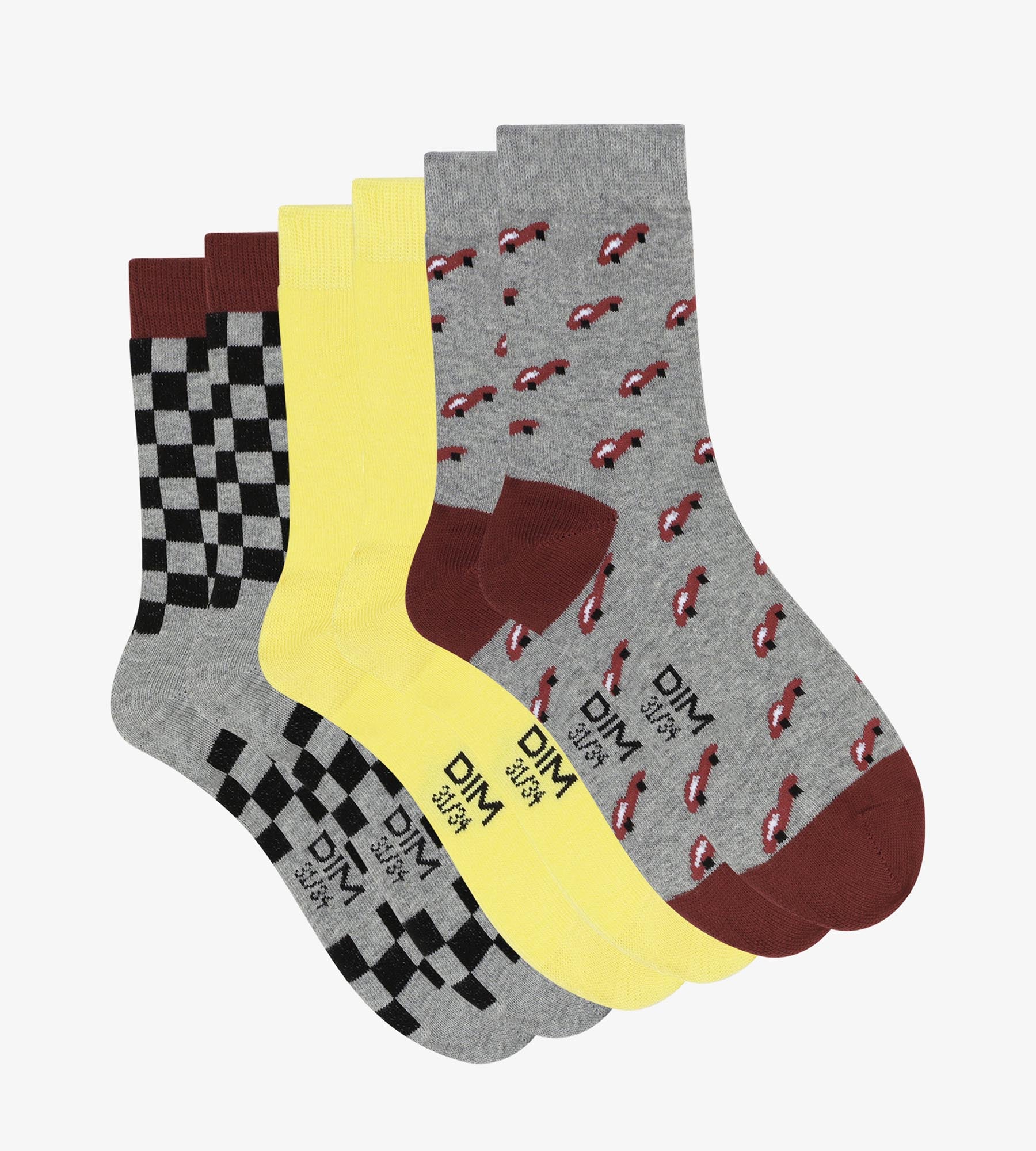 Lot de 3 paires de chaussettes enfant damier Gris Jaune Coton Style - Image 2