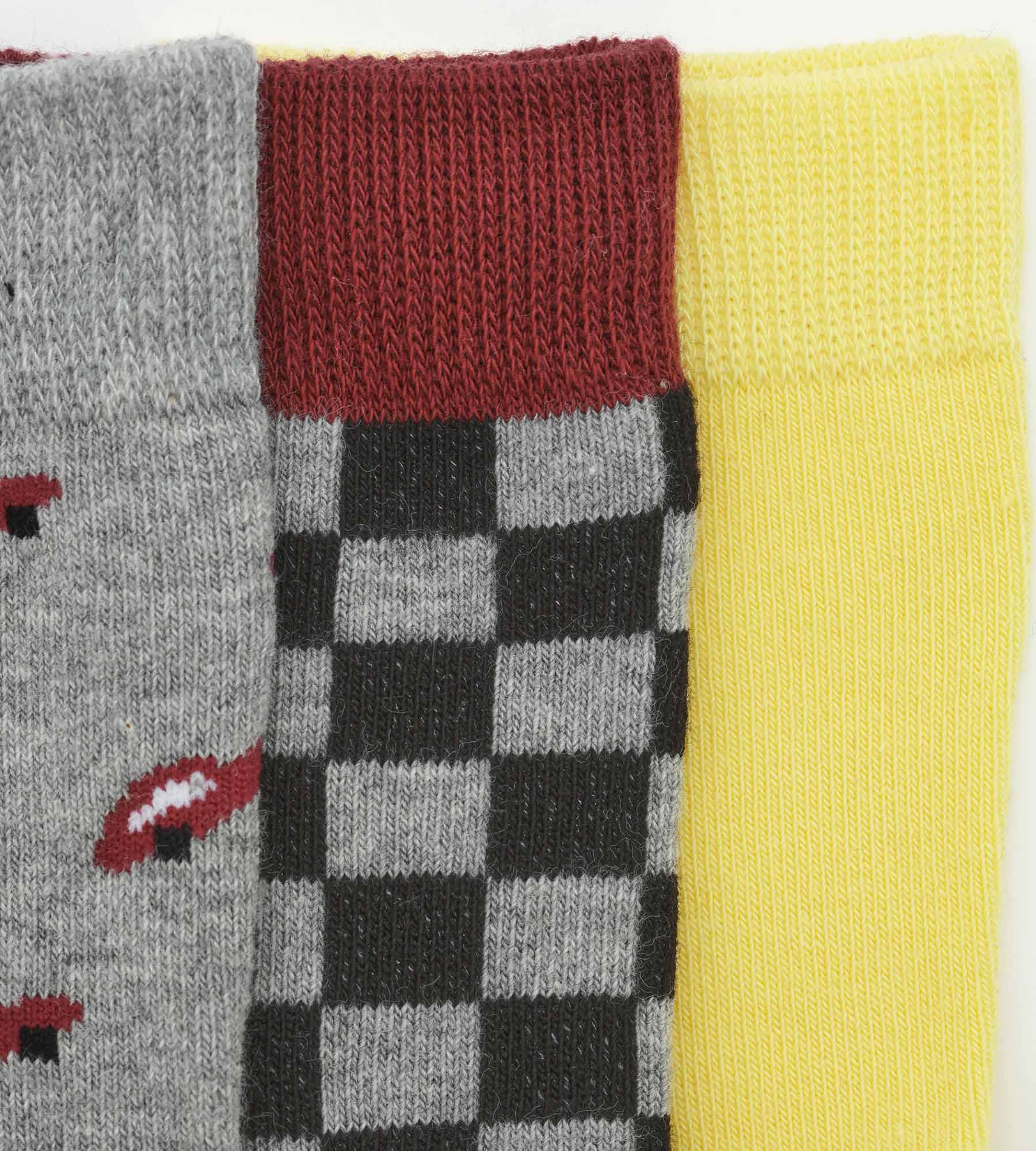 Lot de 3 paires de chaussettes enfant damier Gris Jaune Coton Style - Image 3