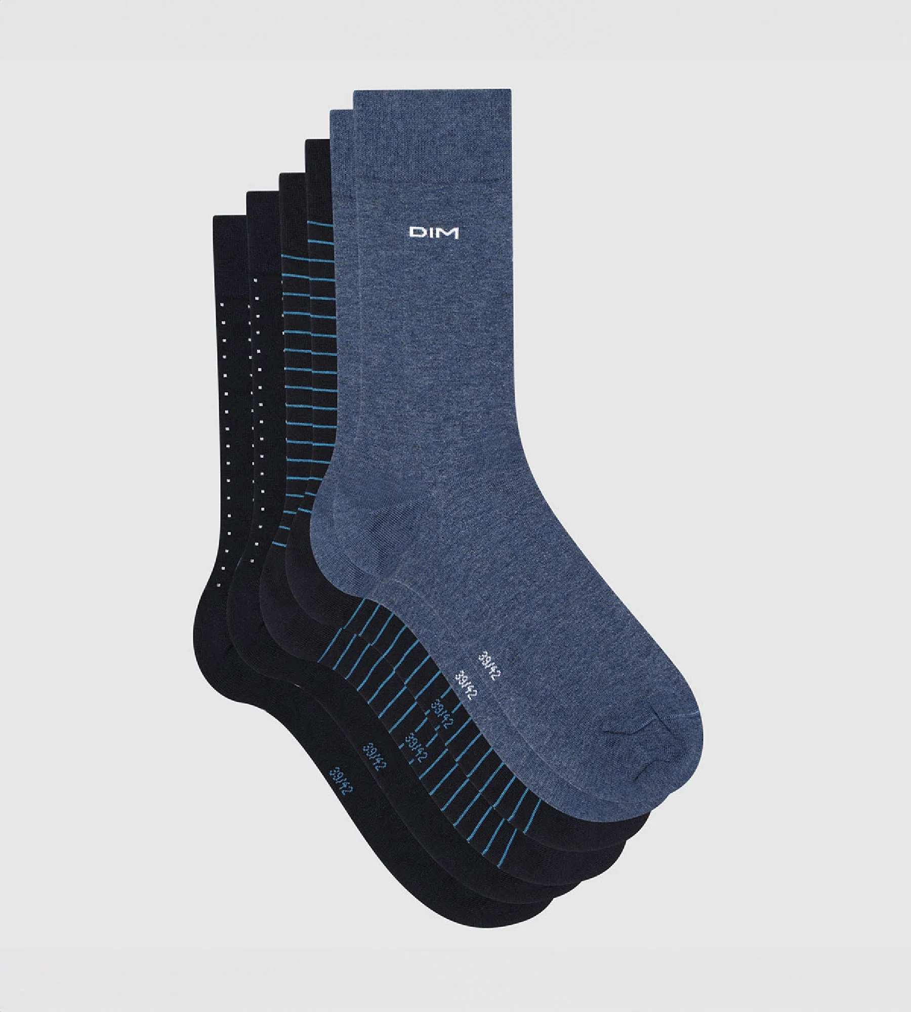 Lot de 3 paires de chaussettes homme coton rayé pois Bleu Coton Style - Image 2