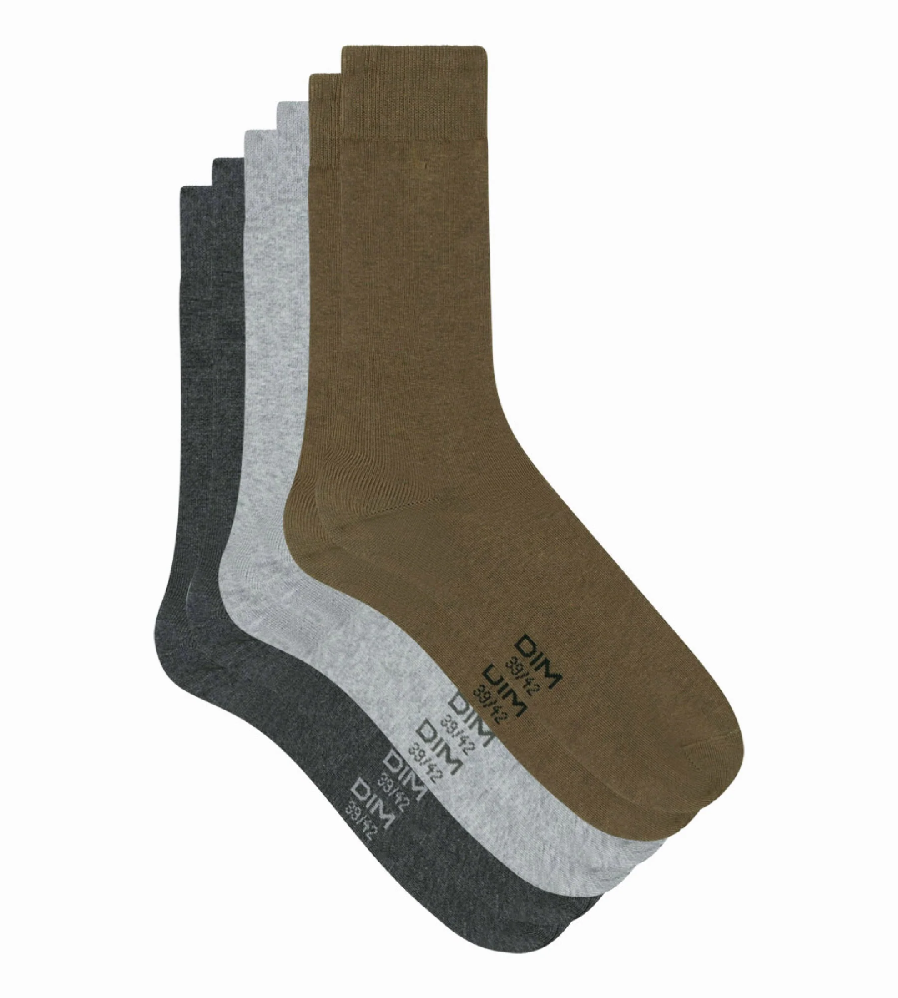 Lot de 3 paires de chaussettes homme Gris Kaki Dim Basic Coton - Image 2