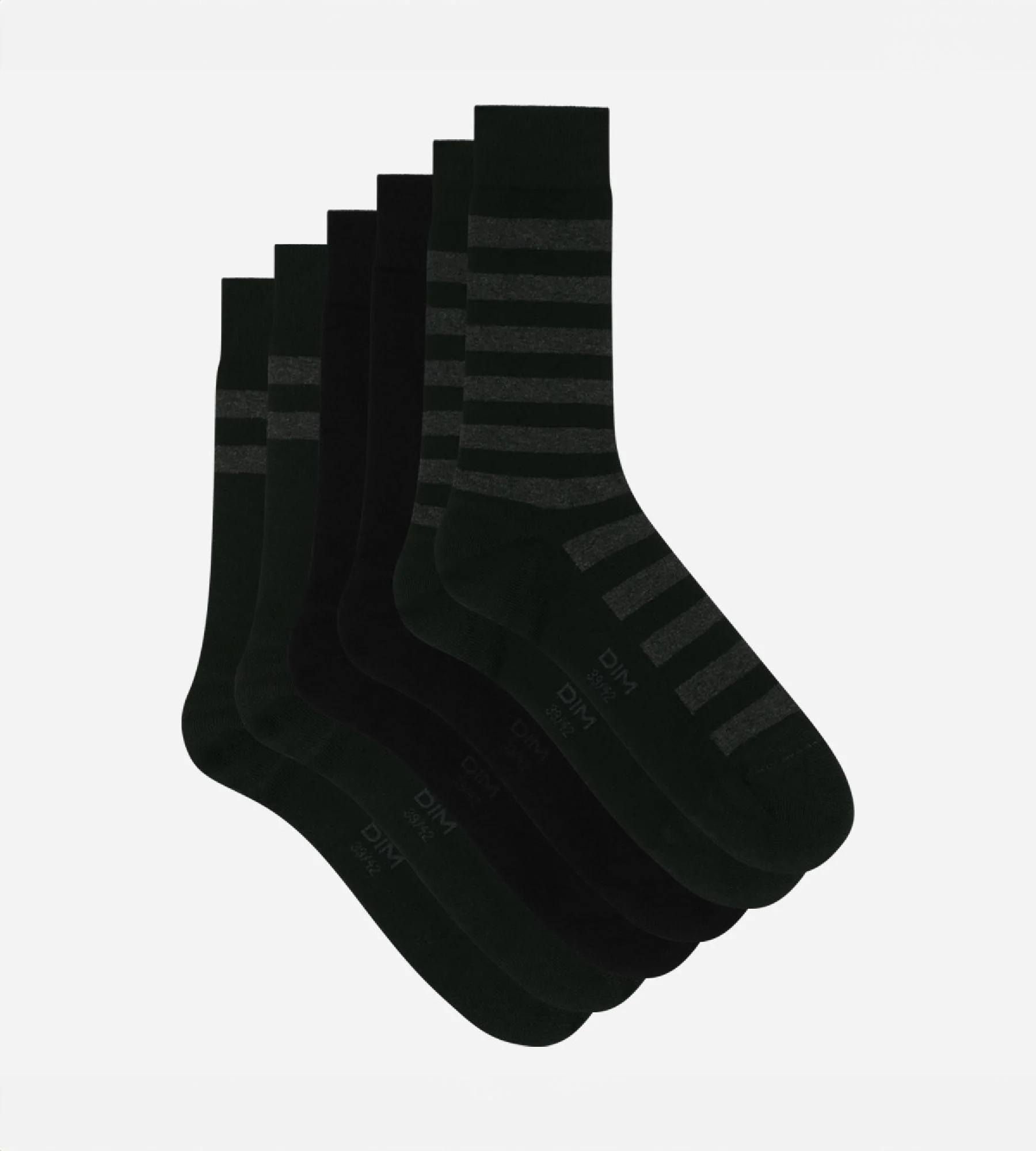 Lot de 3 paires de chaussettes homme Noir à rayures Dim Coton Style - Image 2