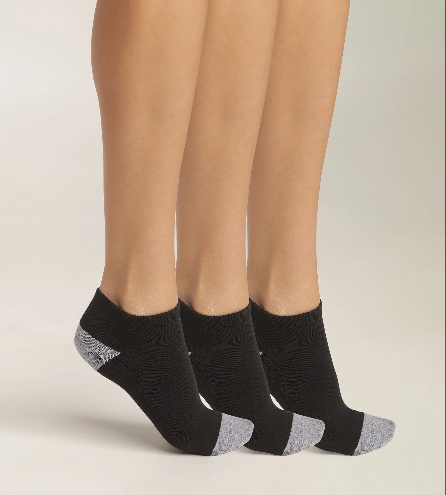 Lot de 3 paires de socquettes femme en coton Noir et Gris EcoDim Sport