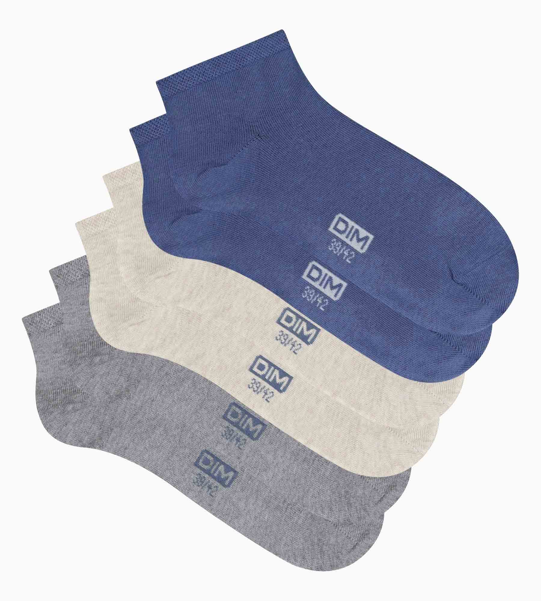 Lot de 3 paires de socquettes homme Bleu Gris Beige Dim Coton - Image 2