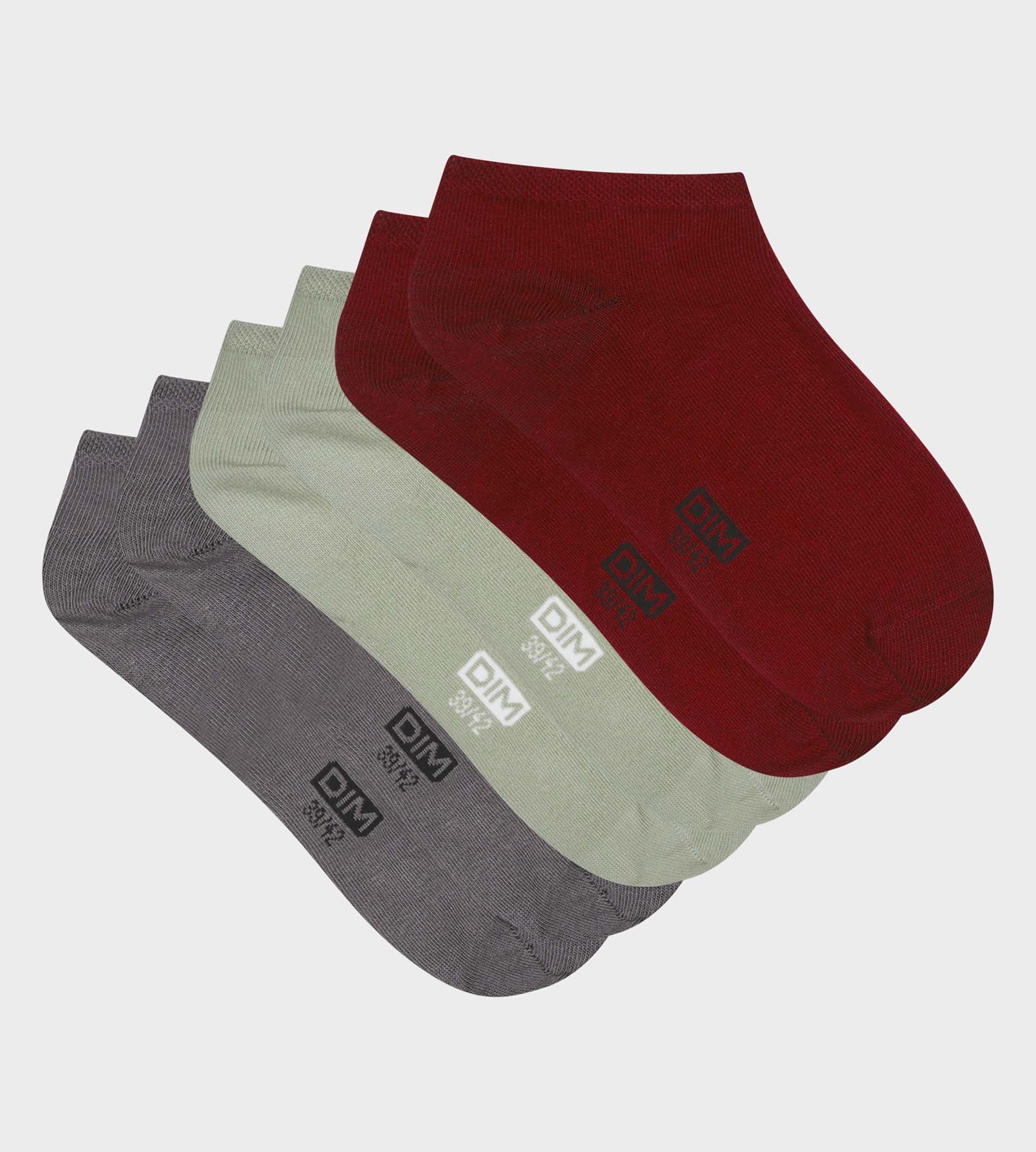 Lot de 3 paires de socquettes homme Gris Rouge Sauge Dim Coton - Image 2