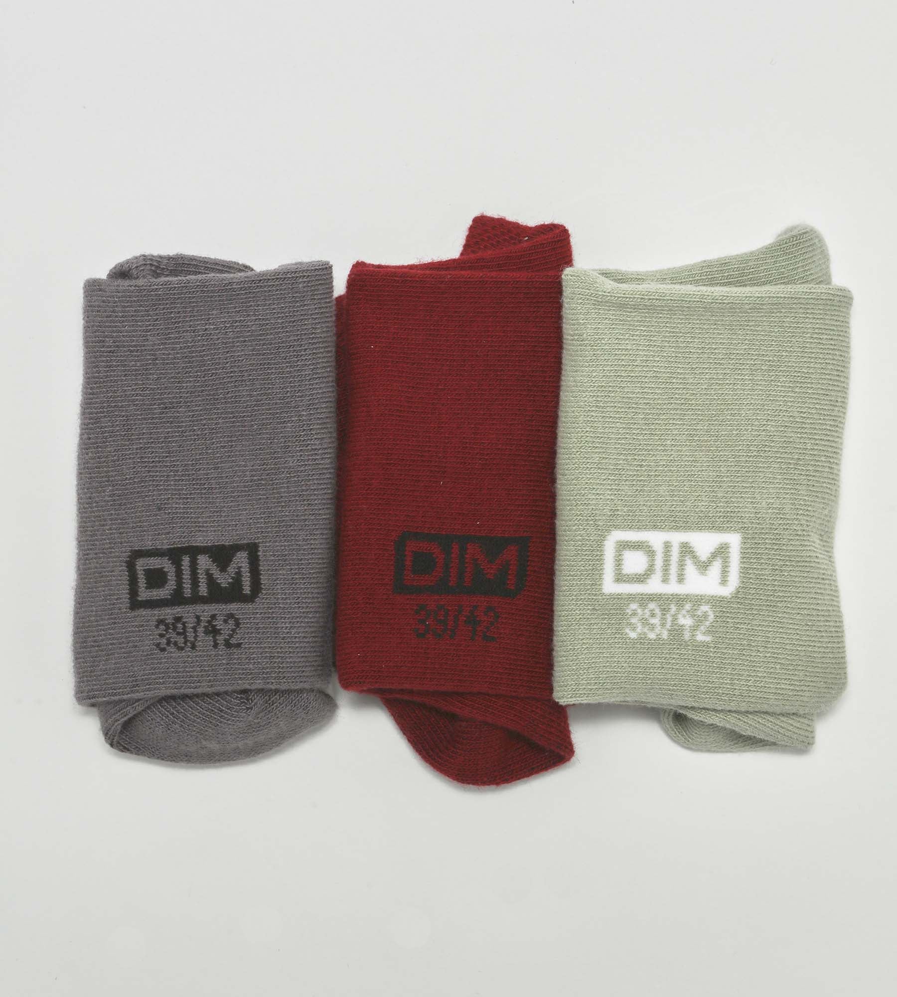 Lot de 3 paires de socquettes homme Gris Rouge Sauge Dim Coton - Image 3