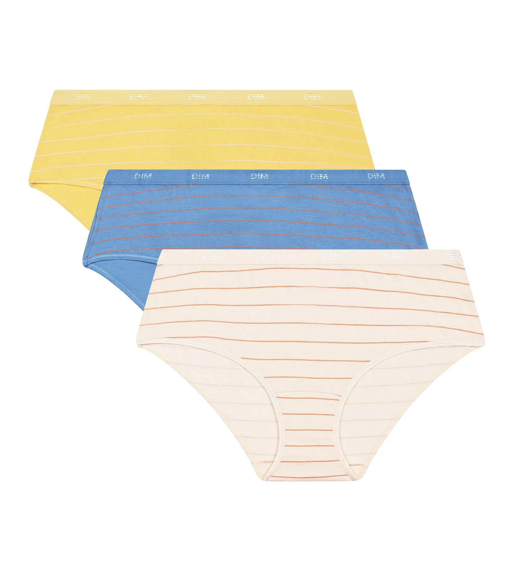 Lot de 3 shorties femme coton stretch Jaune Bleu à rayures Les Pockets - Image 5