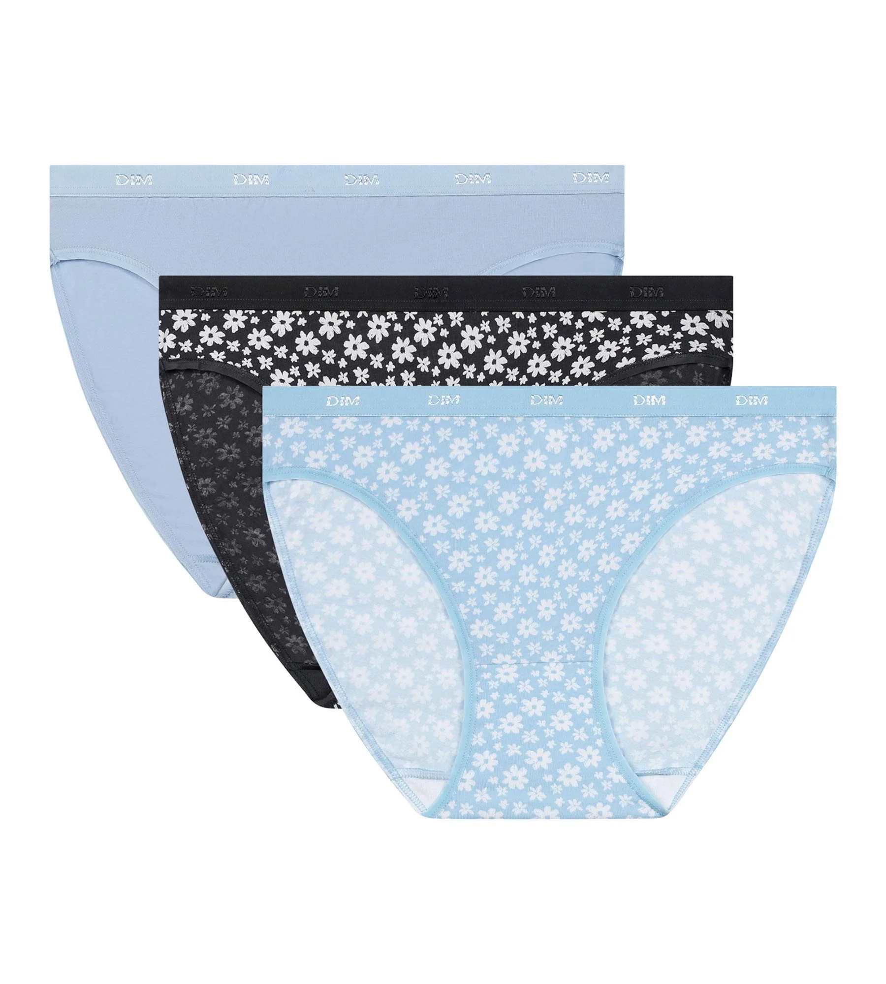 Lot de 3 slips femme en coton stretch Bleu Gris à fleurs Les Pockets - Image 5