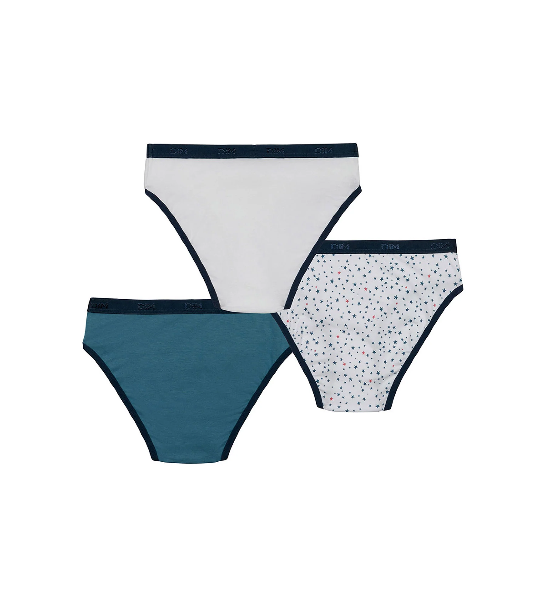 Lot de 3 slips fille en coton stretch à étoiles Blanc Bleu Les Pockets - Image 2